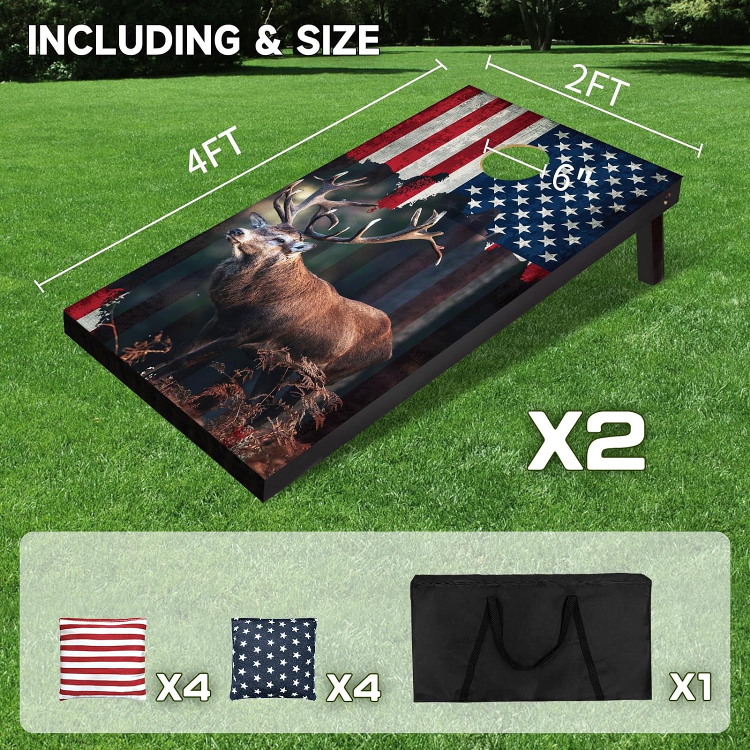 Cornhole Board Set 4x2 Regulation Size Cornhole Set with Carrying Bags & 8 Bean Bags Corn Hole Boards Bean Toss Game for Adults Family Outdoor Lawn Outside Backyard Games