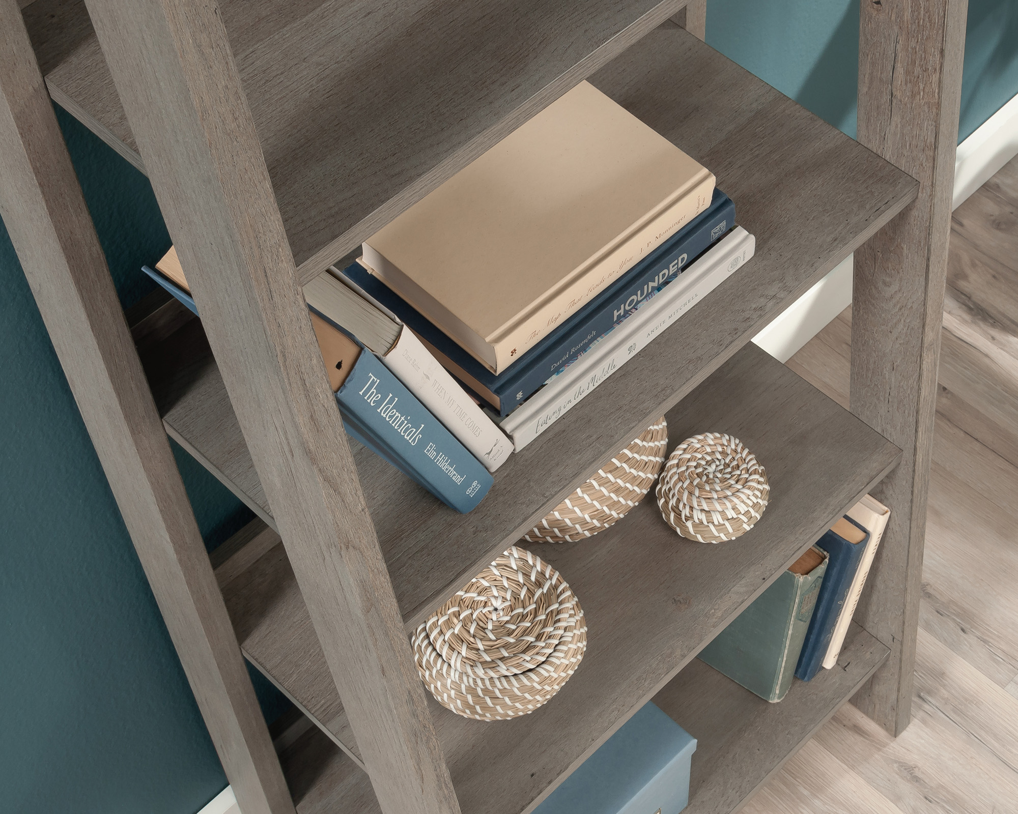 Trestle 5-Shelf Open Display Bookcase in Mystic Oak