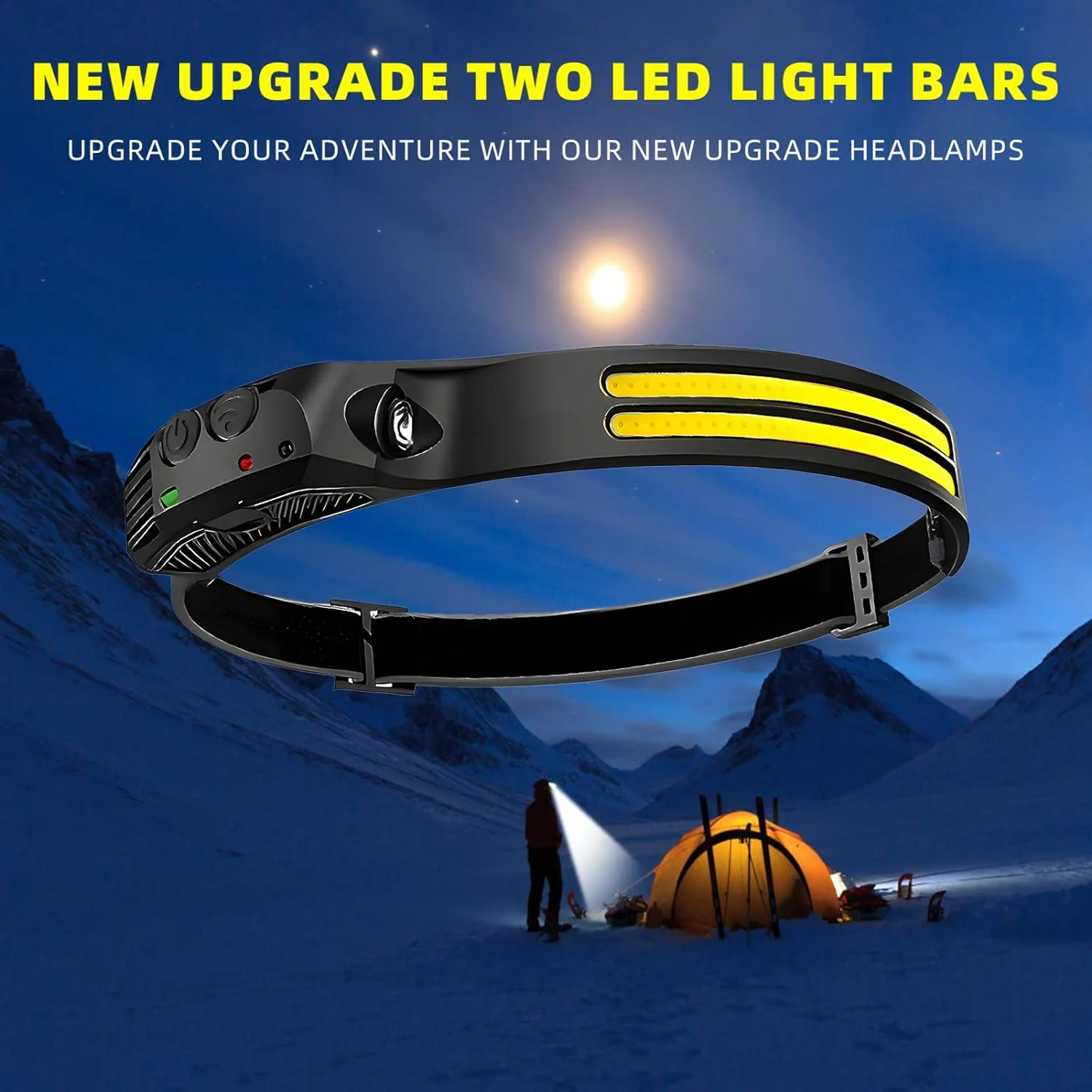 LED Headlamp Rechargeable 2PCS - 230° COB Super Bright Head Lights for Forehead, Hard hat Light for Adults, USB C Headband Flashlight for Work,Hiking,Running,Camping