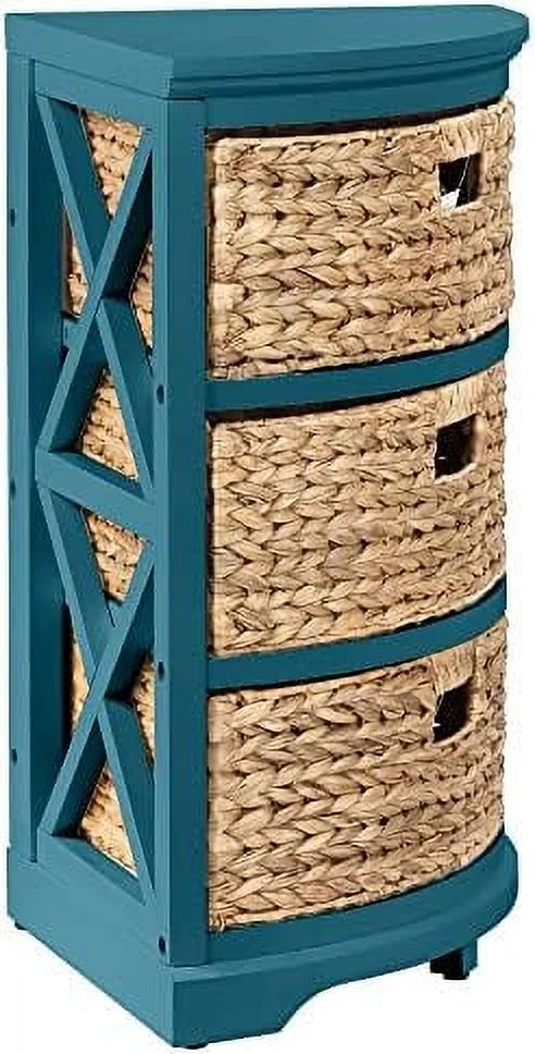 SQTRFCV Hampton Meadows 3 Tier X-Side End  Cabinet with 6 Wicker Baskets  Walnut