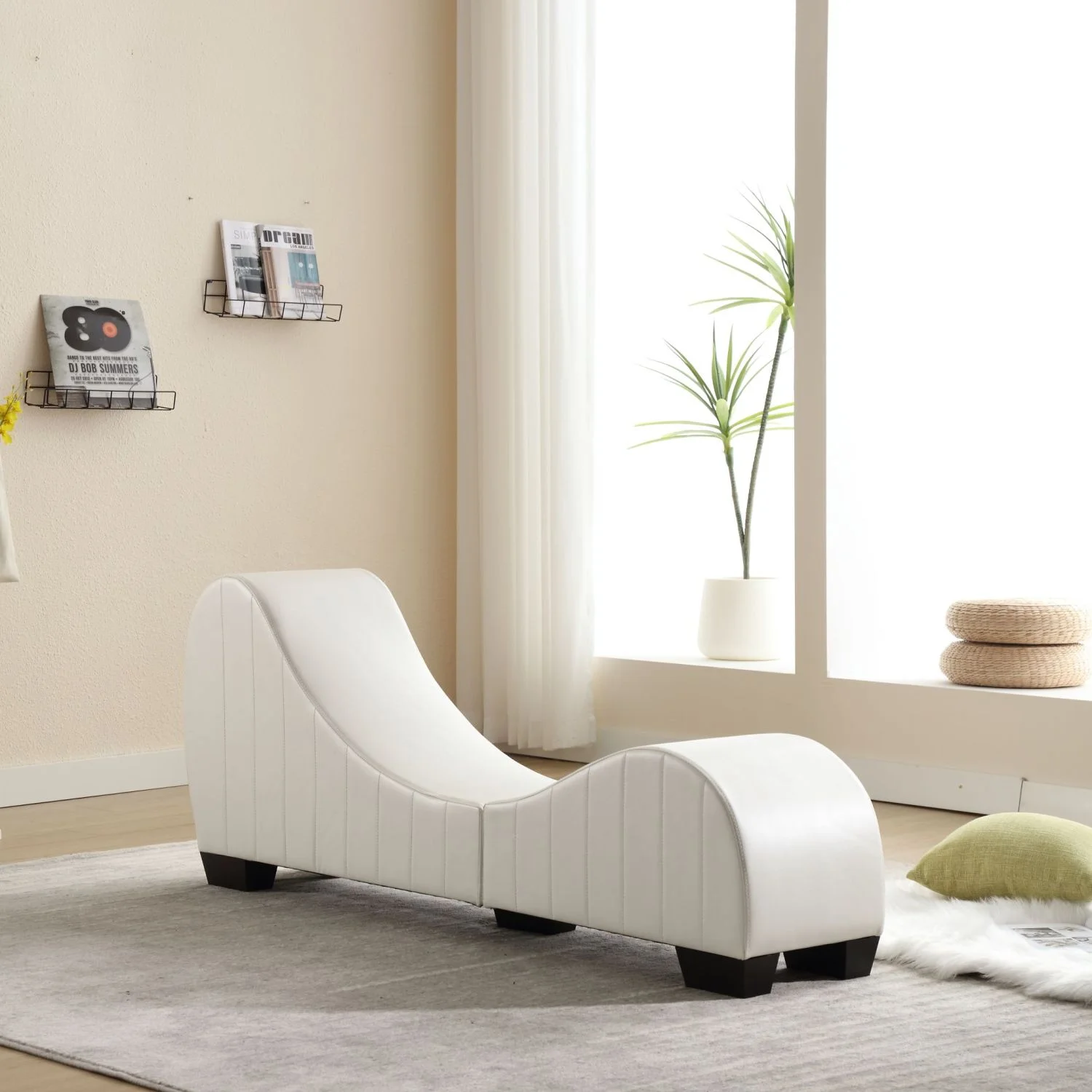 Factory Direct Modern Faux Leather Curved Yoga Chaise Lounge Sofa Collection for Stretching & Relaxation - Living Room Bedroom Accent