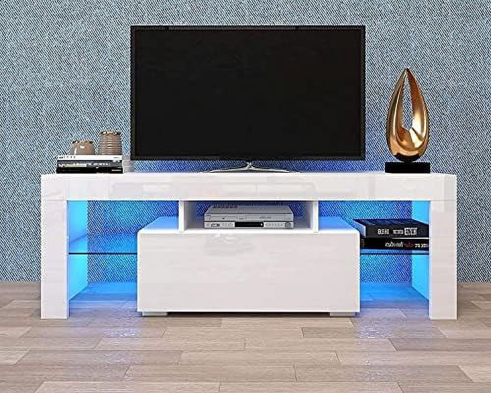 CKPFVY LED TV Stand for 55 inch TVs 20 Minutes Quick Assembly - High Gloss Entertainment Center with  Cabinets  Media Console Table Living Room Television Stands