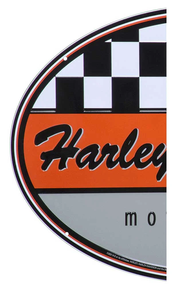 Harley-Davidson Oval Tin Sign Embossed Checkered Racing HD Logo, 16.75 x 12 inch, Harley Davidson