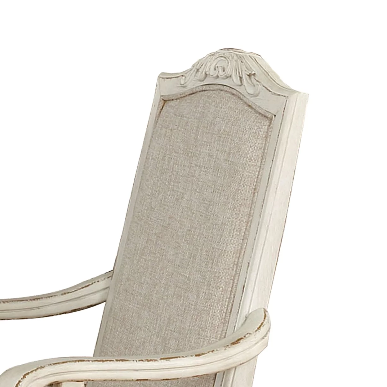Rustic Wooden Arm Chair with Intricate Carvings Set of 2 Antique White - Saltoro Sherpi