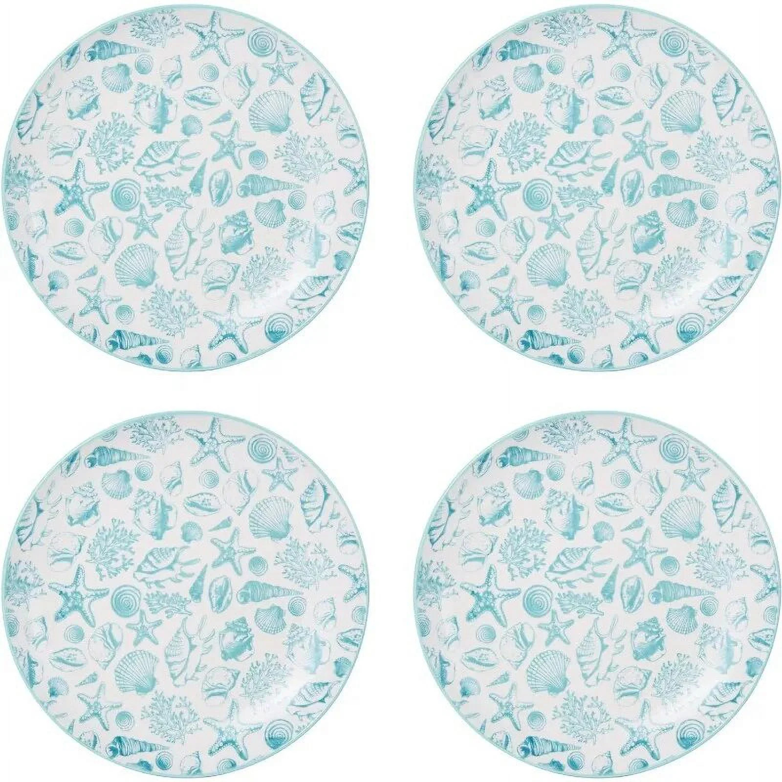 Ocean Breeze: Complete 16-Piece Stoneware Dinnerware Set in Aqua/White