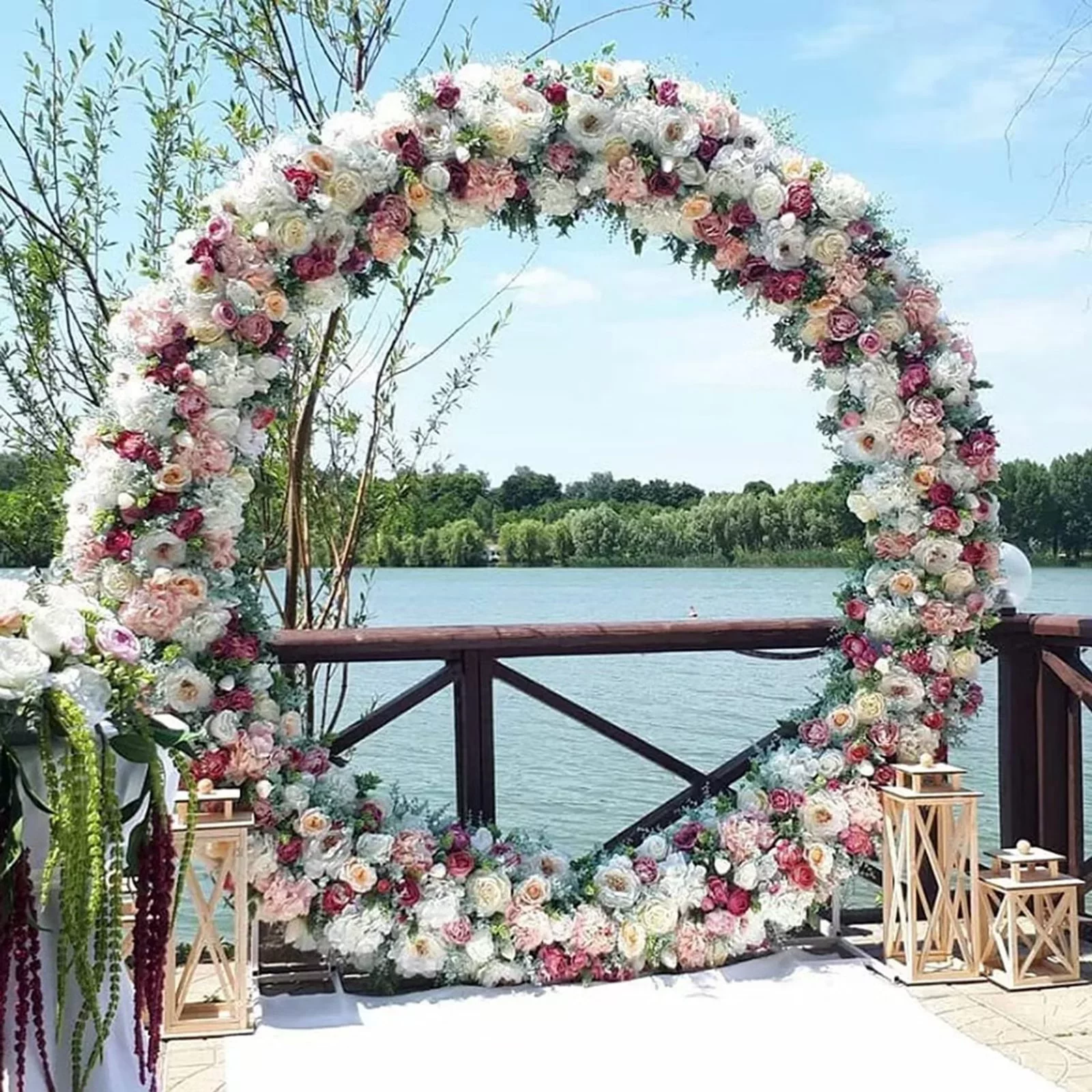 Nuptio Wedding Arch Round Backdrop Stand 6.6Ft White Metal Circle Balloon Arch Frame