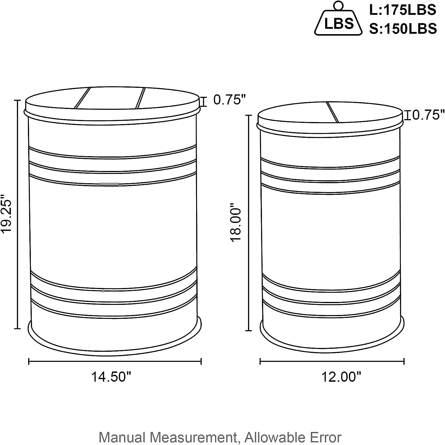 ZWGHLI Rustic End    Farmhouse Galvanized Metal Barrel Ottoman  Stool with Round Wood Lid  Room   Grey