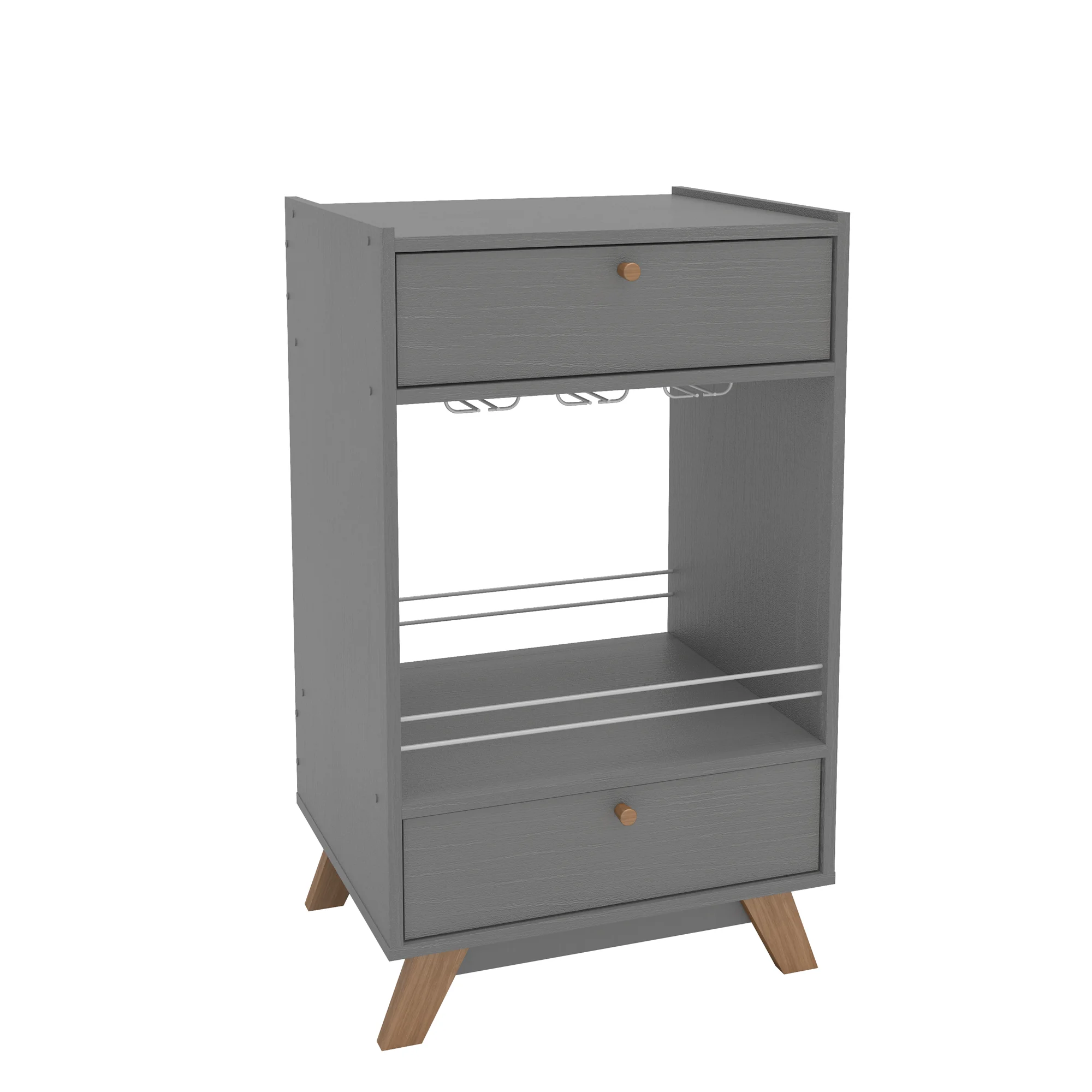 Boahaus Belfast Modern Mini Bar Cabinet, 2 Drawers, Wine Glass Rack, Grey Matte