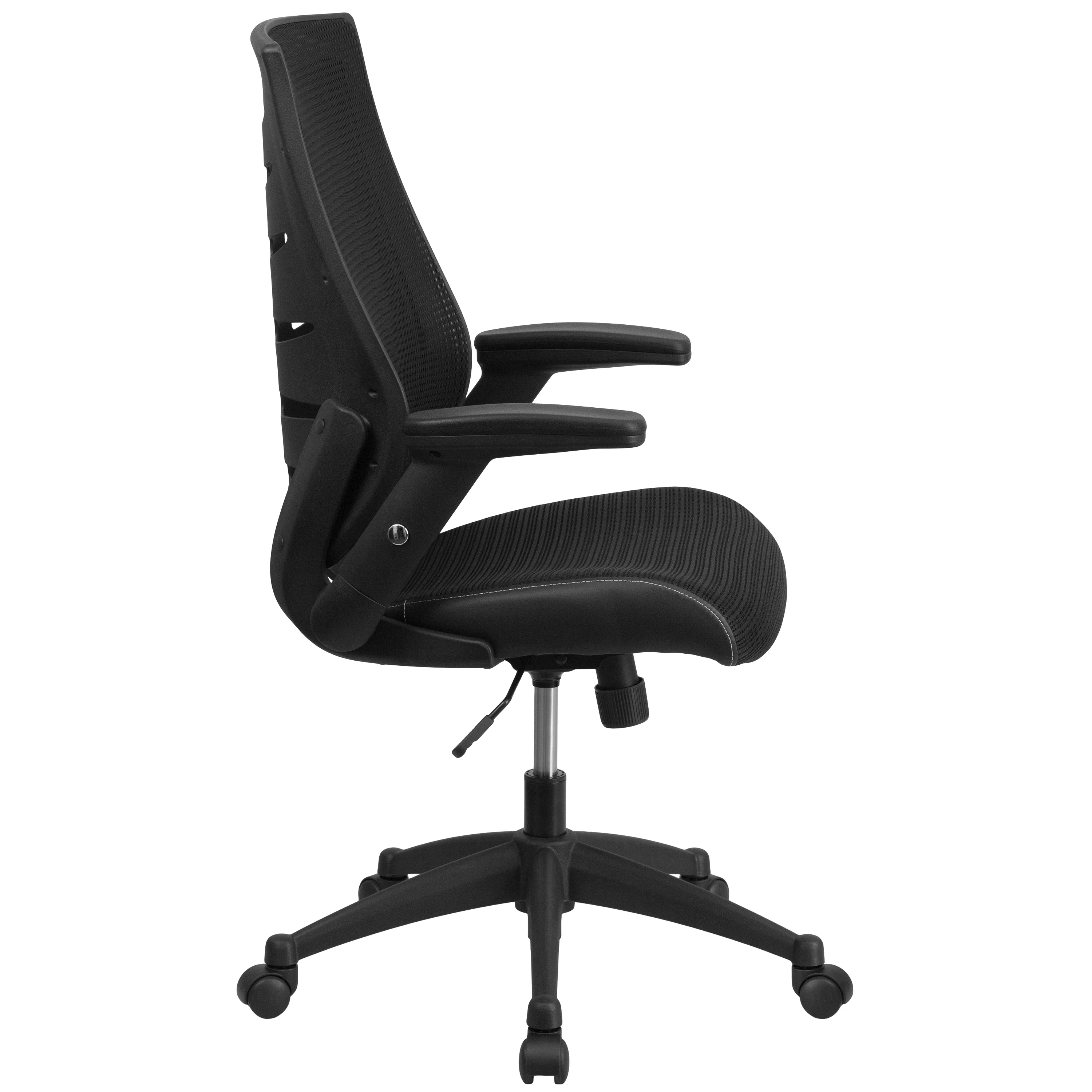Emma + Oliver High Back Black Mesh Swivel Ergonomic Office Chair with Adjustable Flip-Up Arms