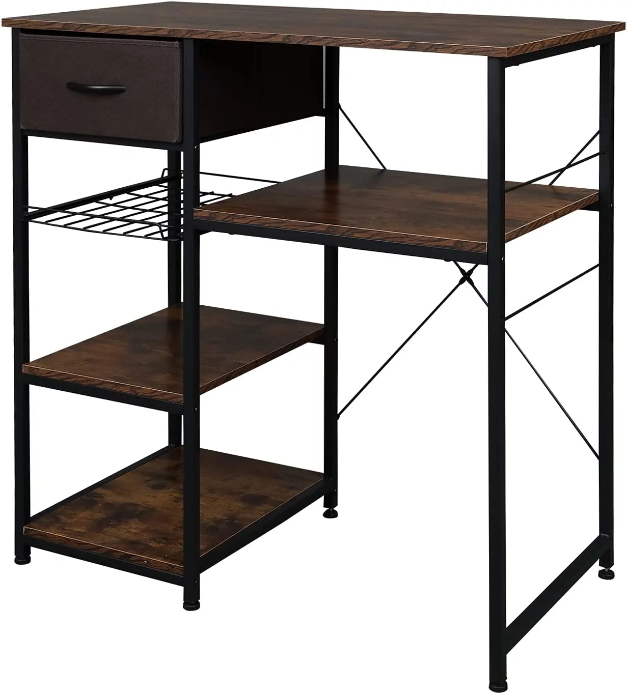 Bakers Racks for Kitchens with Storage Mini Fridge Stand Bar Cabinet with Mini Fridge Space, Big Drawer, Wine Rack, Metal Frame Industrial Workstation Microwave Stand 4-Tiers