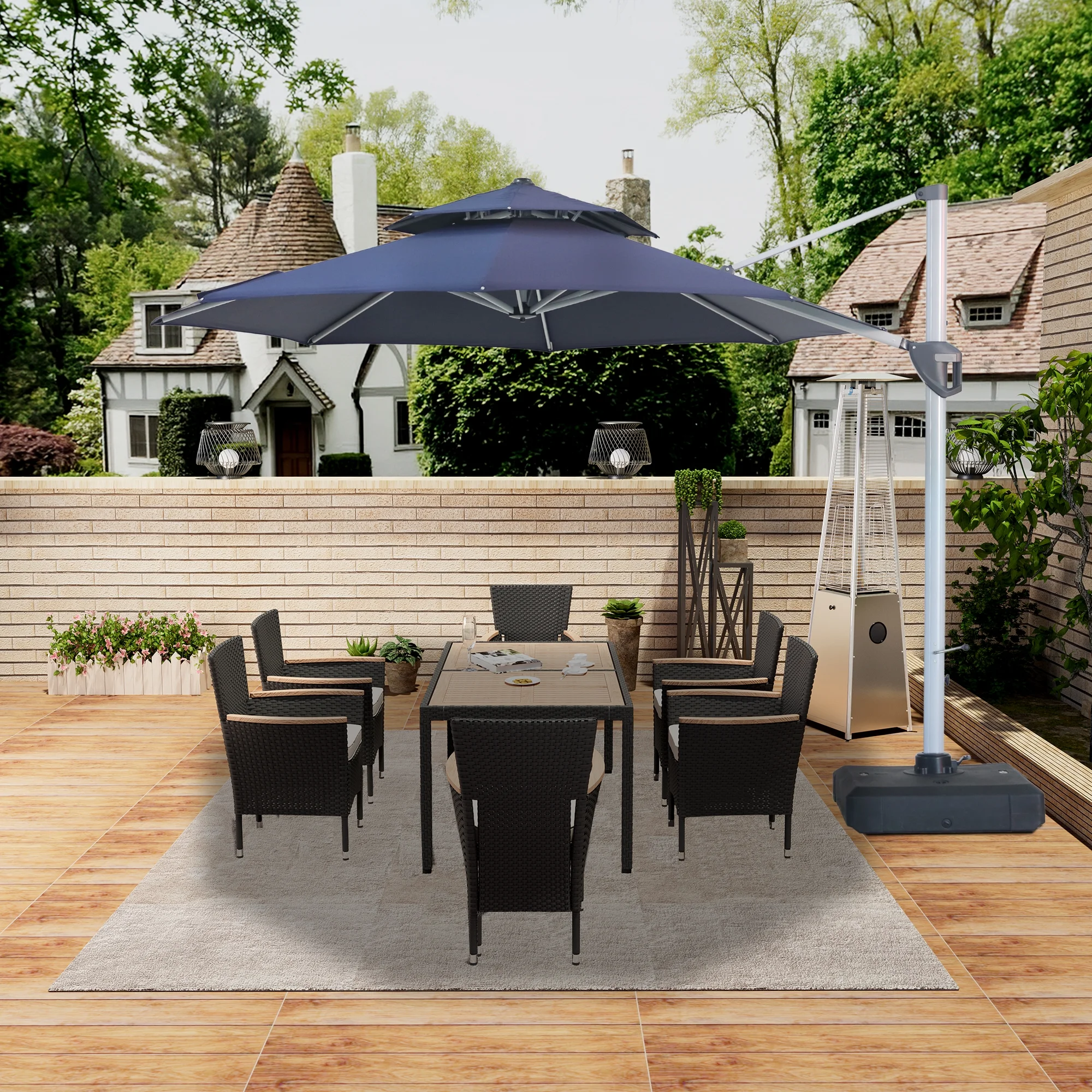 11 ft 2-Tier Aluminum Offset Cantilever Umbrellas,360-Degree Patio Umbrella with Umbrella Cover