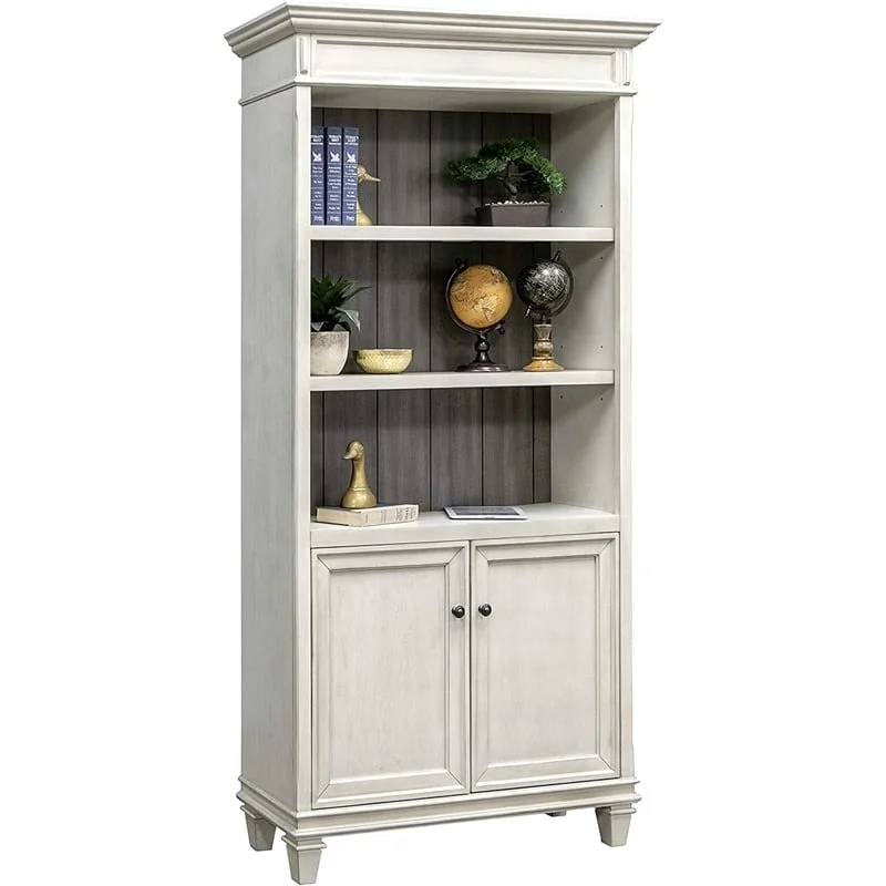 Bowery Hill Wood Bookcase with Storage Cabinet Office Shelves in White
