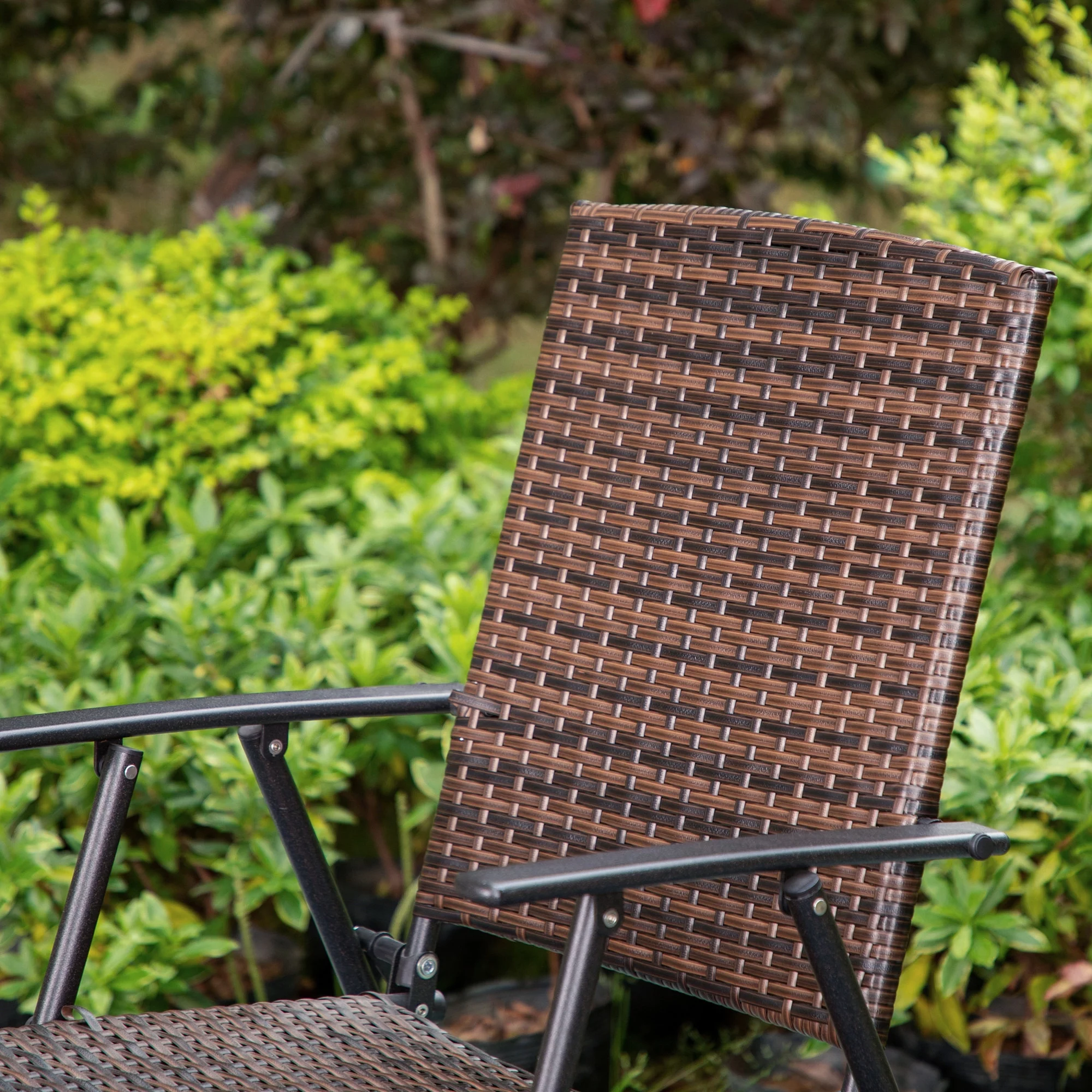 MF Studio 2 Piece Patio Wicker Folding Dining Chairs with Metal Frame, Dark Brown