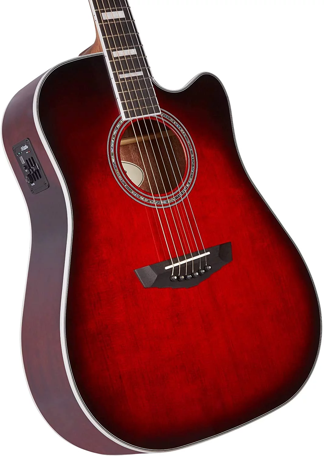 D'Angelico Electro 6 String Acoustic-Electric Guitar, Right, Trans Black Cherry Burst