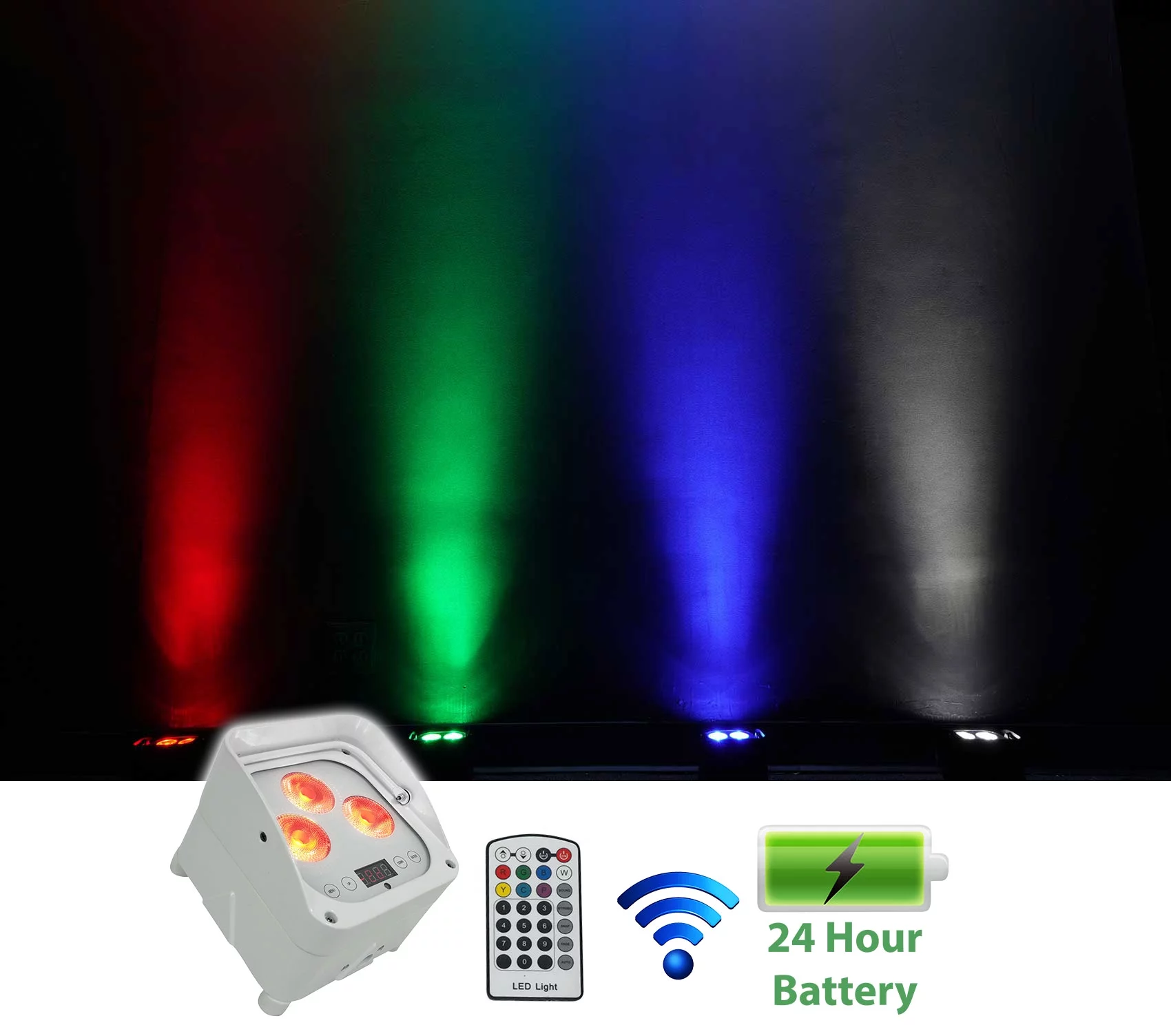 2 Rockville WET PAR 50 White Waterproof Battery DJ Lights+Wireless DMX+RF Remote