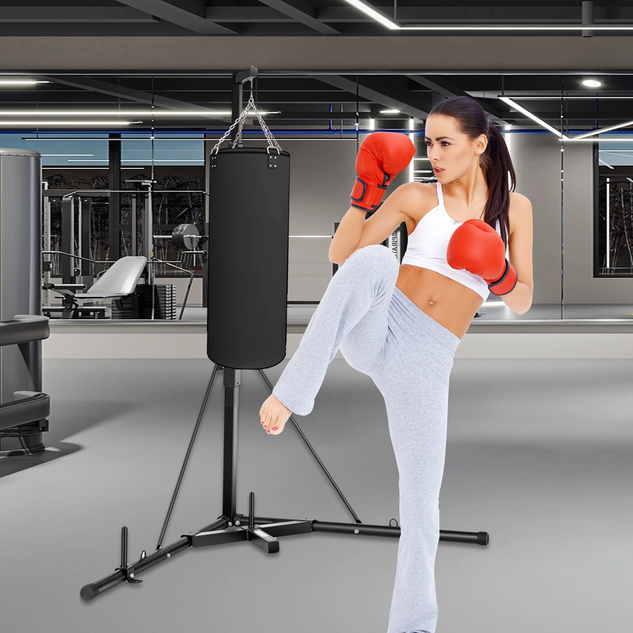 Punching Bag Stand, Height Adjustable Heavy Bag Stand with Weighted Base, Free Standing for Home Gym, Stand Only