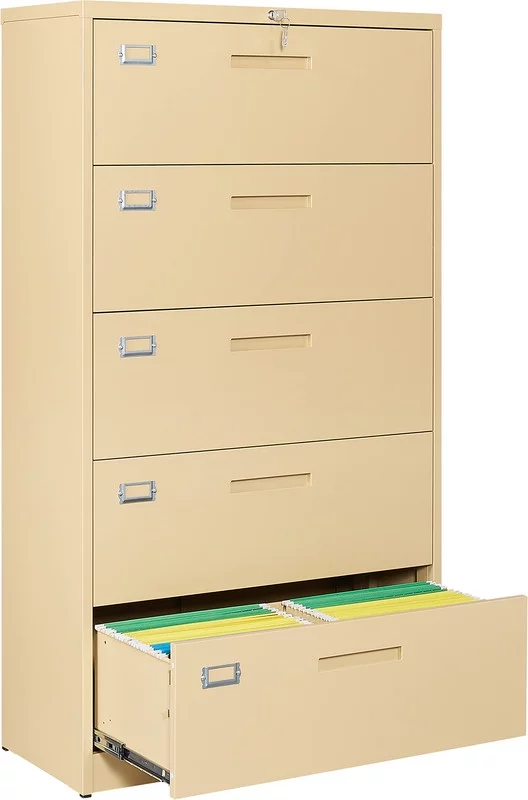 MIIIKO 5 Drawers Lateral File Cabinet with Lock - Metal Steel Filling Cabinets for Home Office - Lockable Storage Cabinet for Hanging Files Letter/Legal/F4/A4 Size