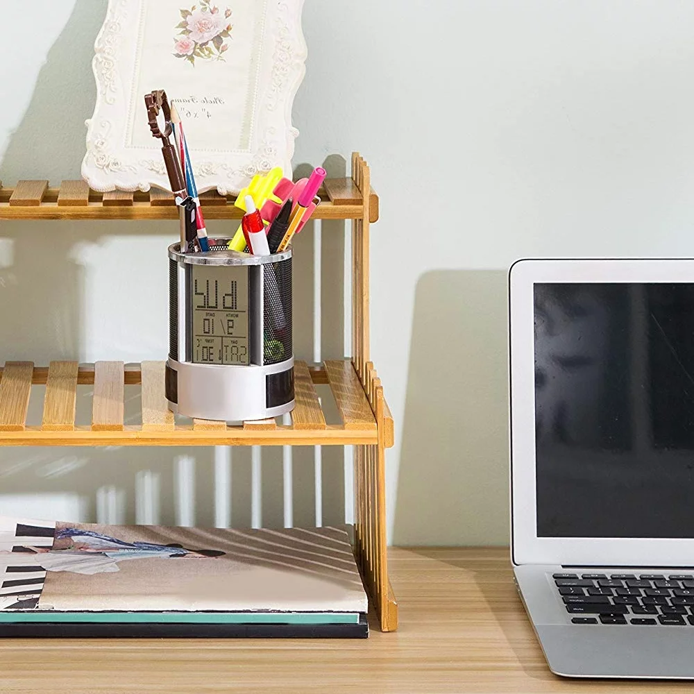ODOMY Tabletop Natural Bamboo Plant Stand-2 Tier Desktop Shelf Rack