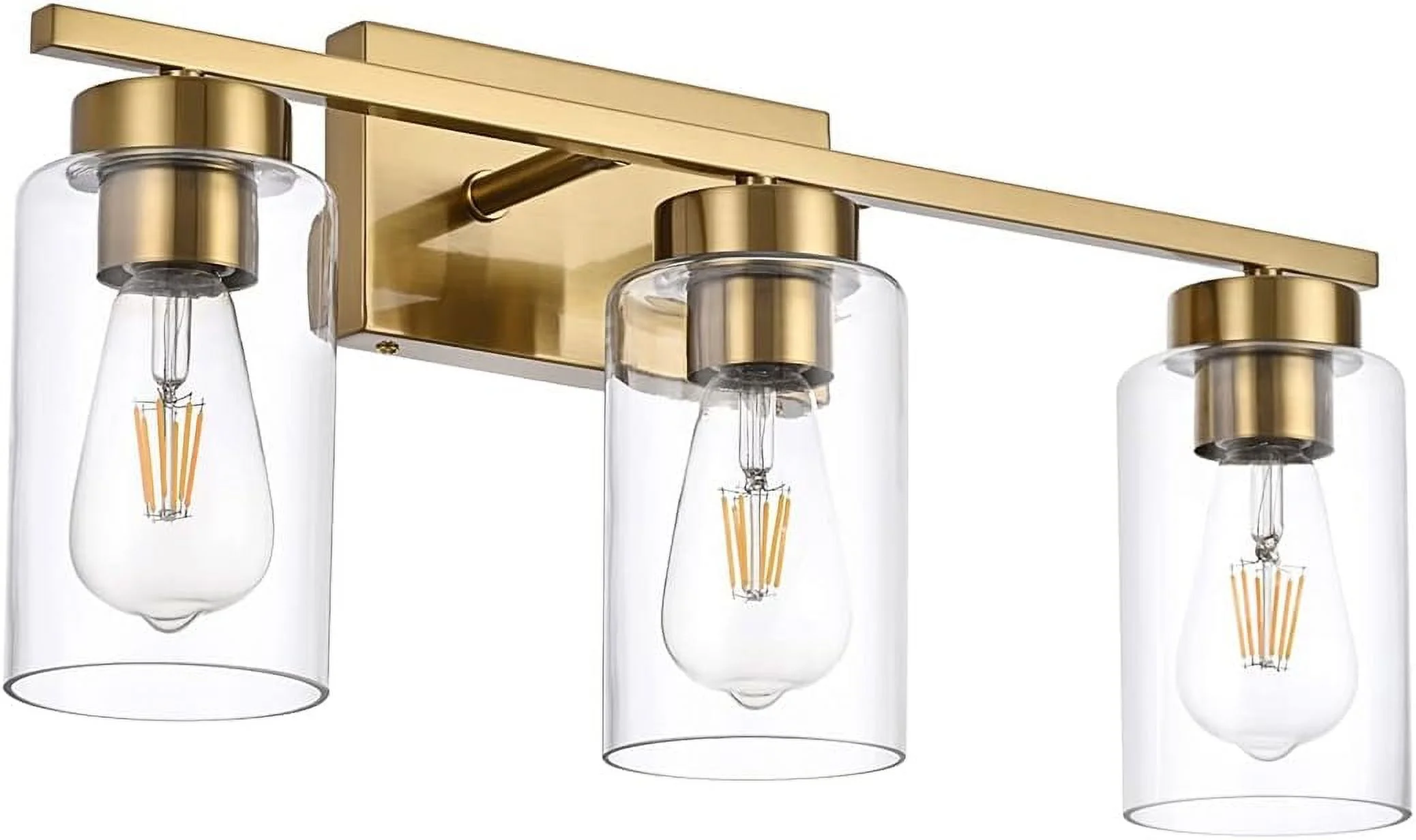 YOUB 3 Light Bathroom Vanity Light Fixtures, Brushed Brass Modern Wall Lights with Clear Glass Shade, Vintage Wall Sconce Lighting for Living Room, Mirror, Bedroom, Hallway (Gold, 3-Lights)