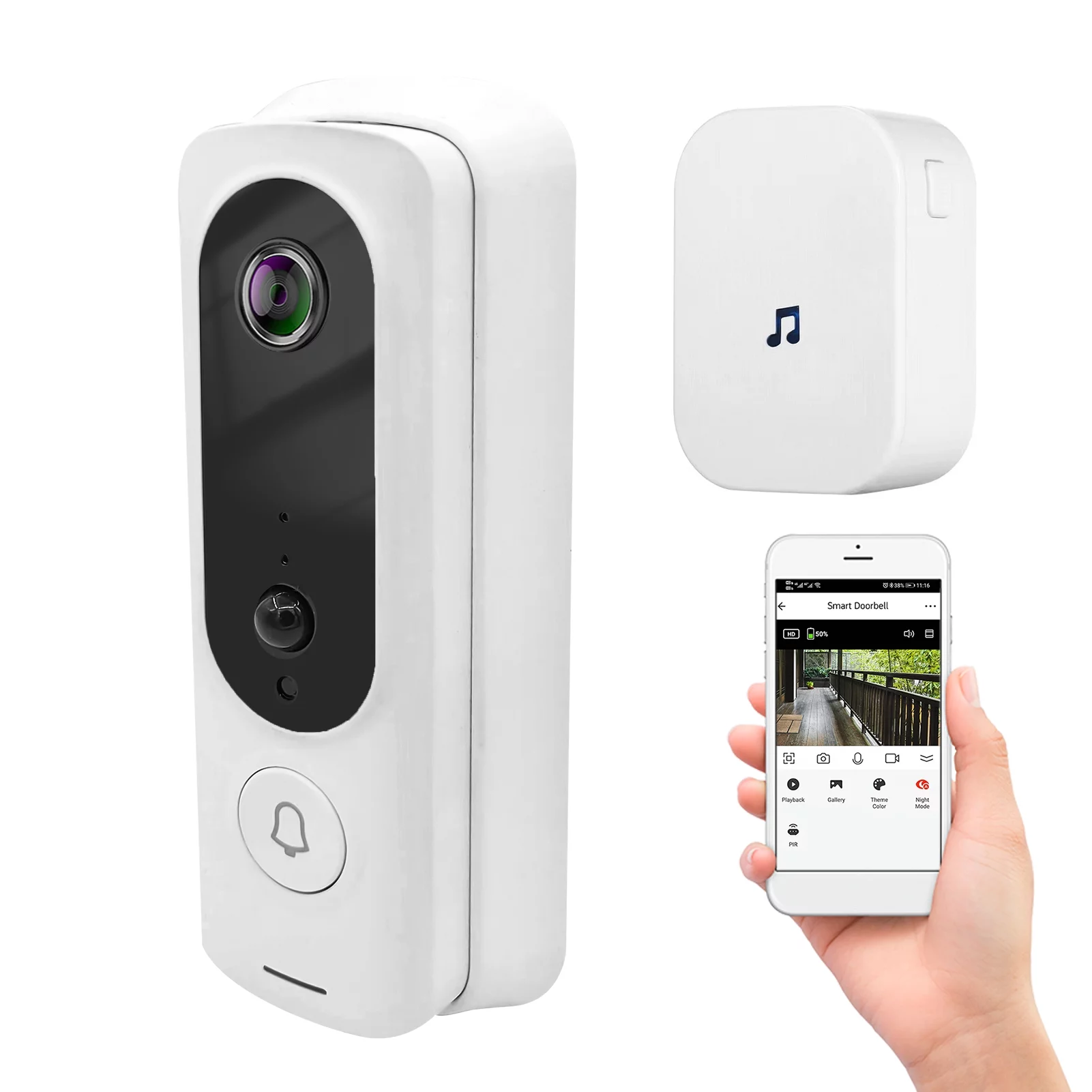 WiFi Video Doorbell Wireless 1080P  2-Way Audio Motion Detection Infrared Real-time  Support APP Waterproof Cover Support Storage