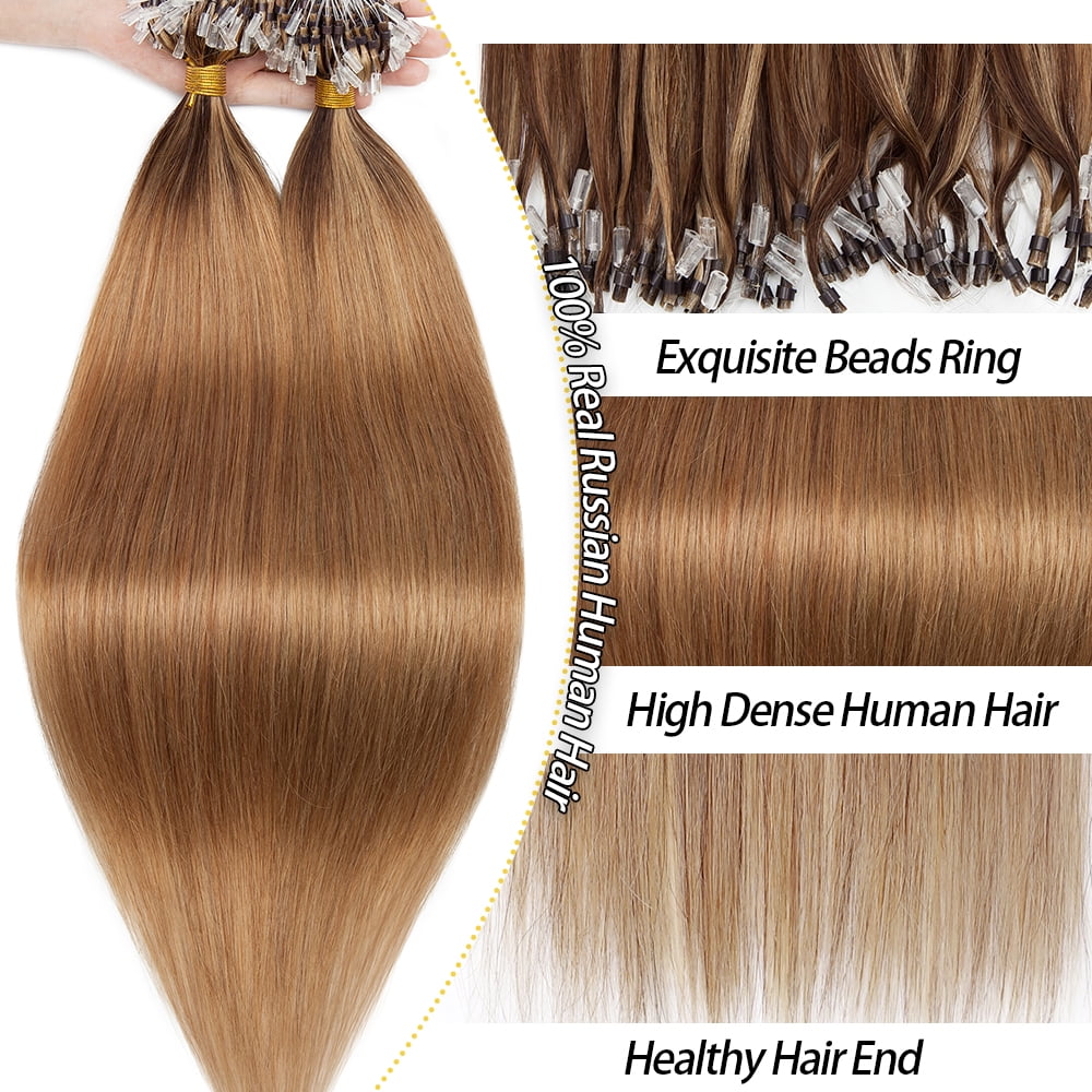 SEGO Micro Ring Hair Extensions 100% Human Hair Black Micro Beads Hair Extensions Real Human Hair Remy Natural Human Hair Extensions Micro link Hair 1g/Strand