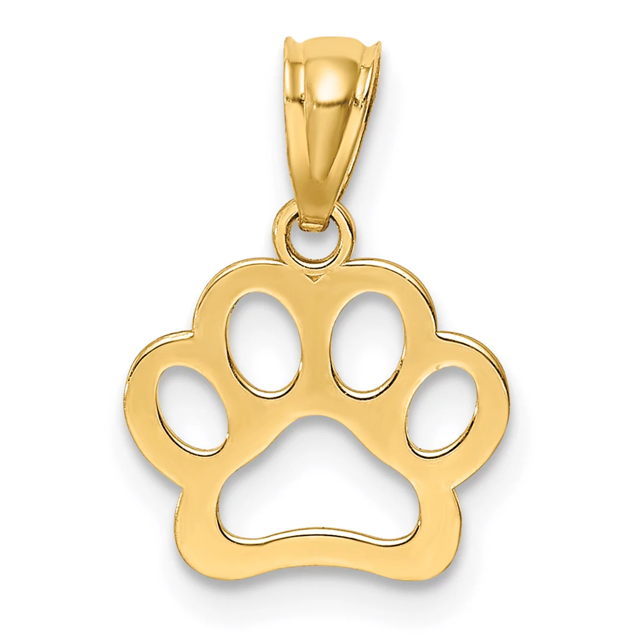 Carat in Karats 14K Yellow Gold Dog Paw Pendant Charm With 14K Yellow Gold Lightweight Rope Chain Necklace 20''