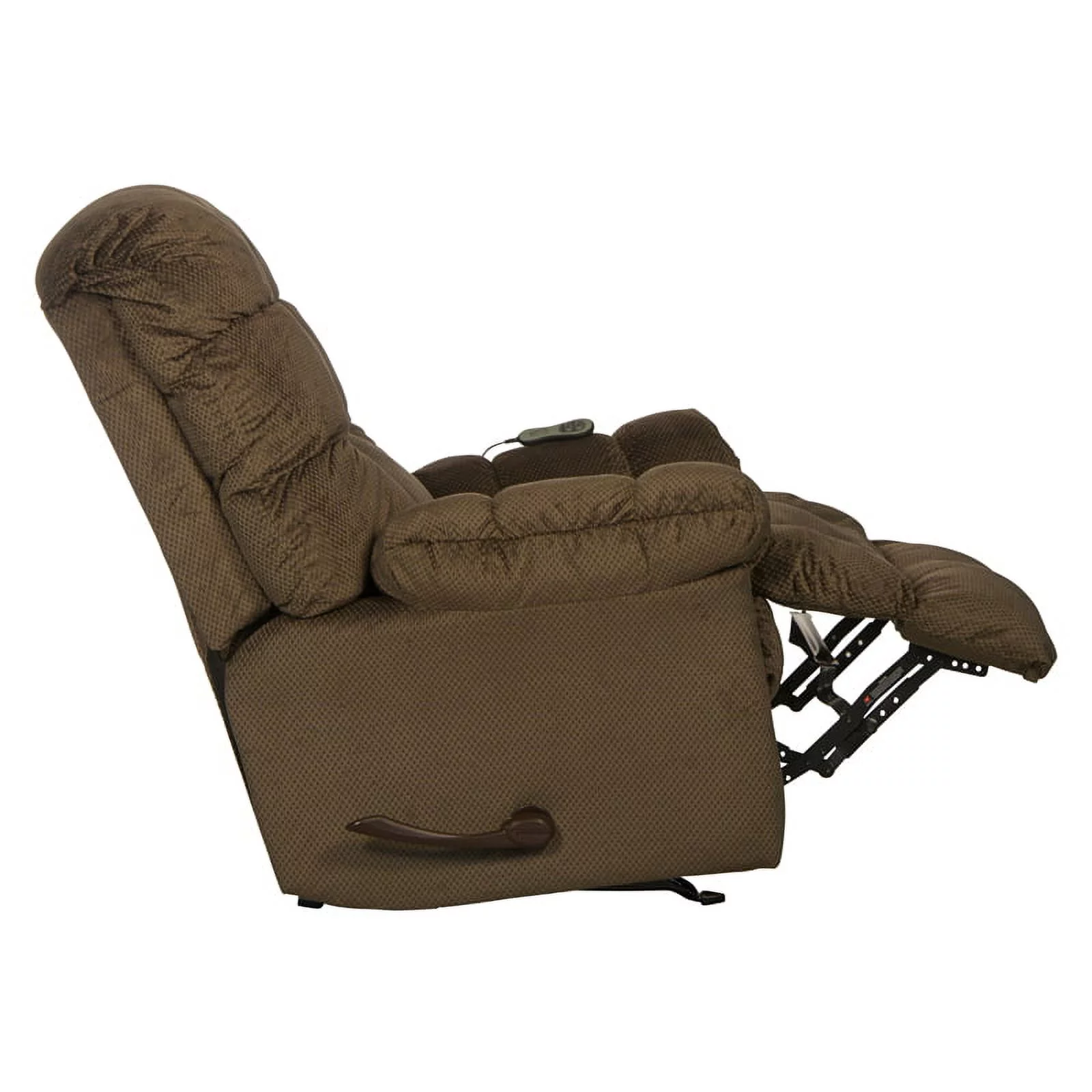 Bowery Hill Chaise Rocker Recliner with Heat & Massage in Brown Polyester Fabric