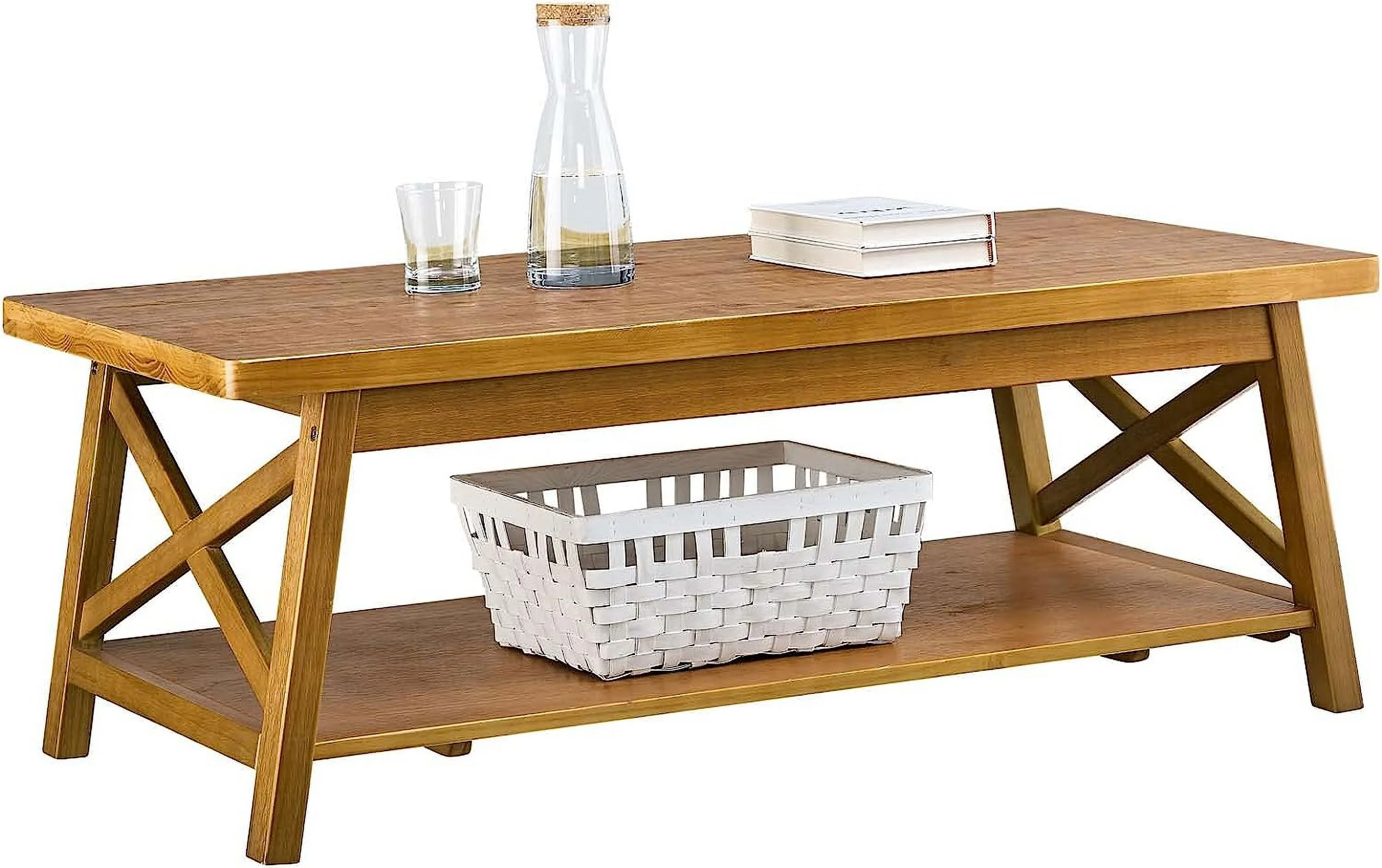 Modern Farmhouse Solid Wood Coffee Table with  Shelf  47" L  Rustic Oak Finish