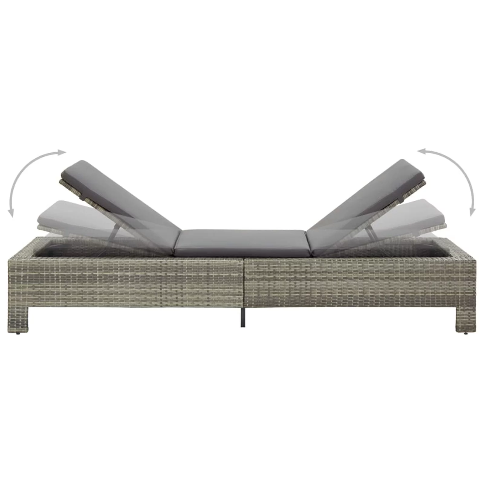 Sunbed with Cushion Gray Poly Rattan
