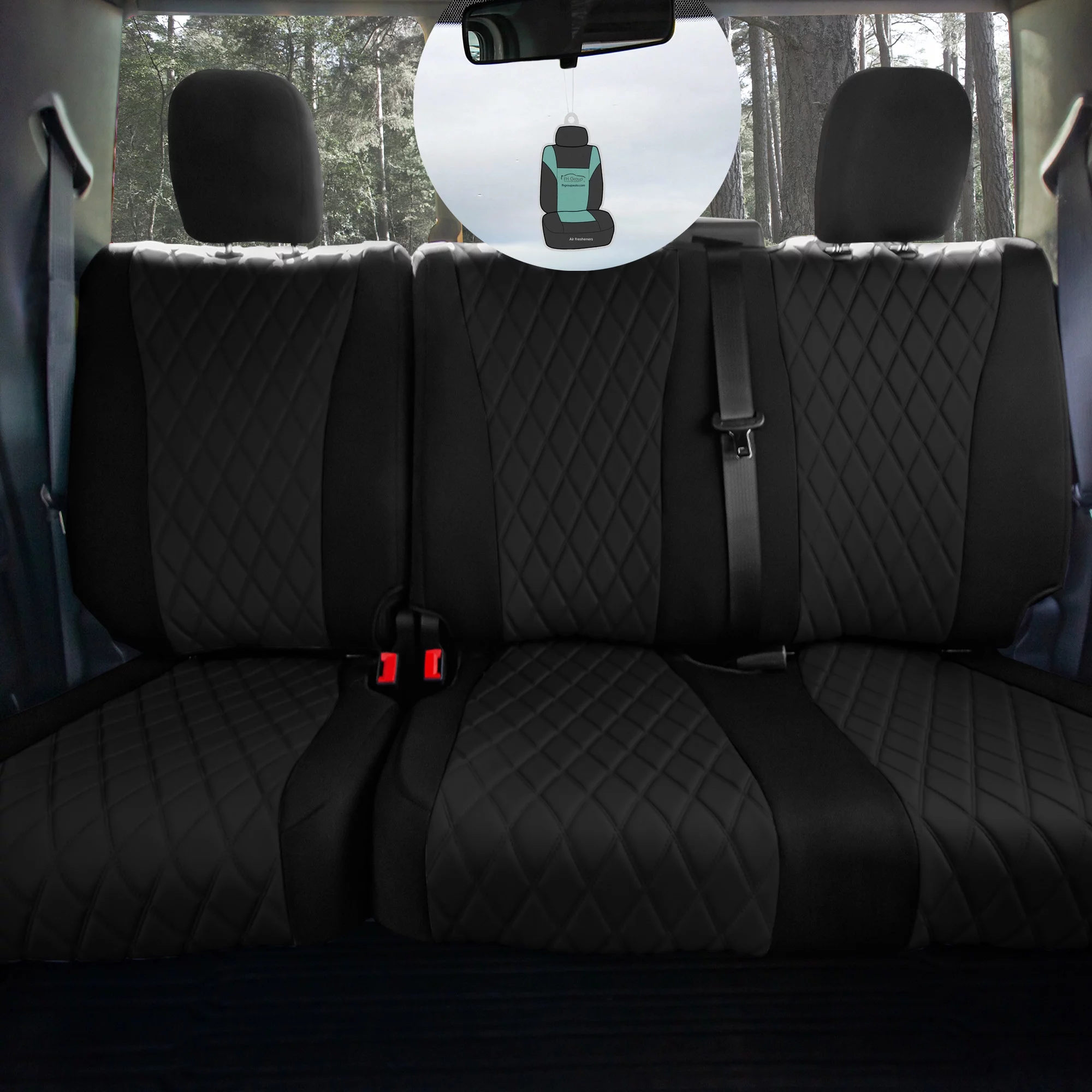 FH Group Custom Fit Neoprene Car Seat Cover for 2021-2023 ford F-150, F-250, F-350, F-450, Black Rear Set Seat Covers with Air Freshener