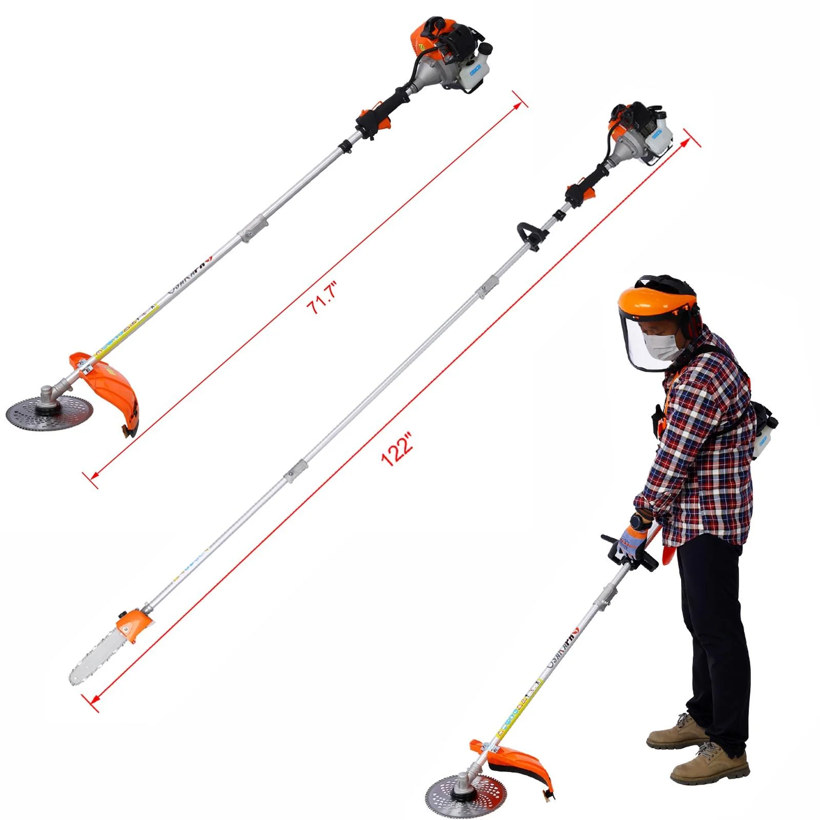 10-IN-1 String Trimmer Gas Powered, 33cc Multi-Functional Weed Eater Set w/2 Stroke Engine, Adjustable 90° Hedge Trimmer, 10