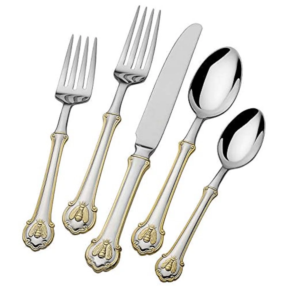 Wallace Napoleon Bee Gold Accent 18/10 Stainless Steel 60pc. Flatware Set (Service for Twelve)