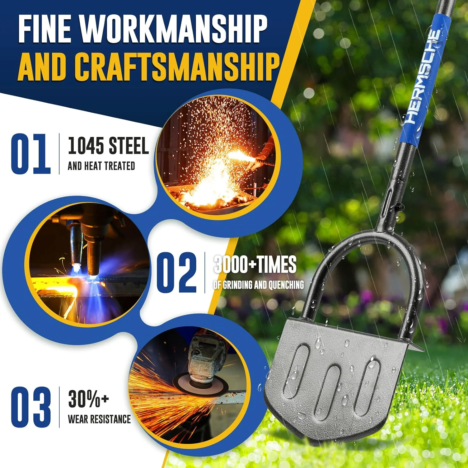 Hermsche Manual Edger Lawn Tool Half Moon Lawn Edger with T-Grip Sidewalk Lawn Grass Long Handled Step Edger Stainless Steel Manual Trimming Shovel,38.2inch.