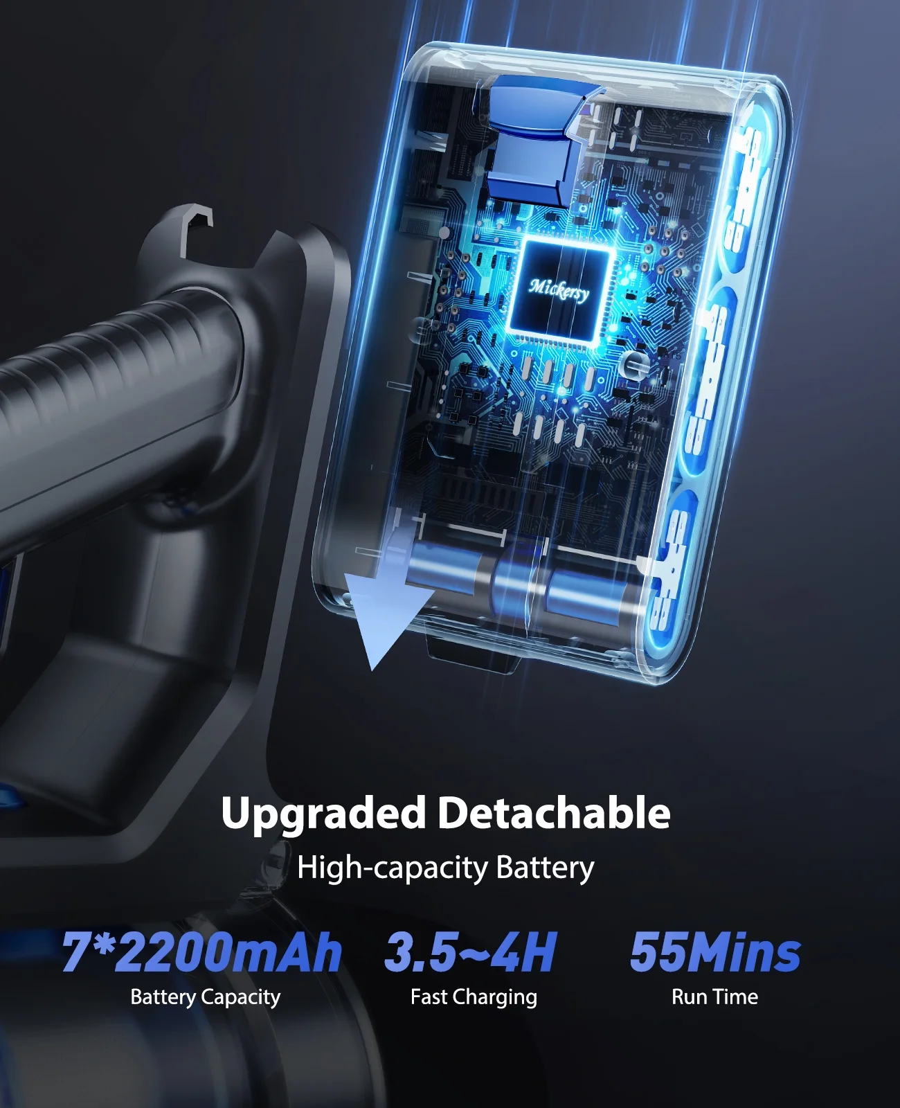 Cordless Vacuum Cleaner, Power Stick Vacuum 450W 36Kpa with Long Runtime Detachable Battery, Vacuum Cleaner with LED Display Lightweight & Quiet, for Pet Hair, Floor, Carpet, 1.5L Dust Cup
