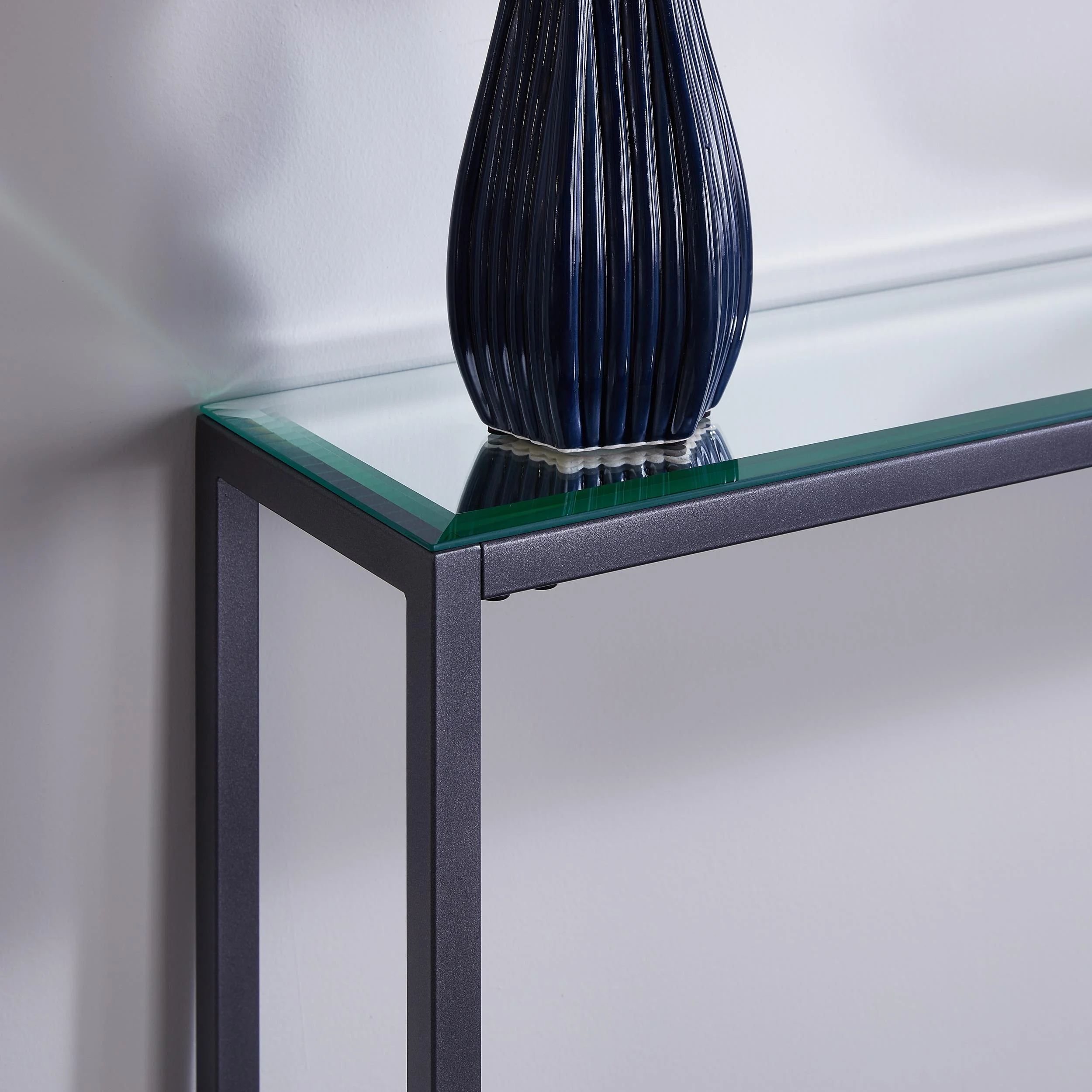 SEI Engra Narrow Mini Console Table w/ Mirrored Top  Gunmetal Gray