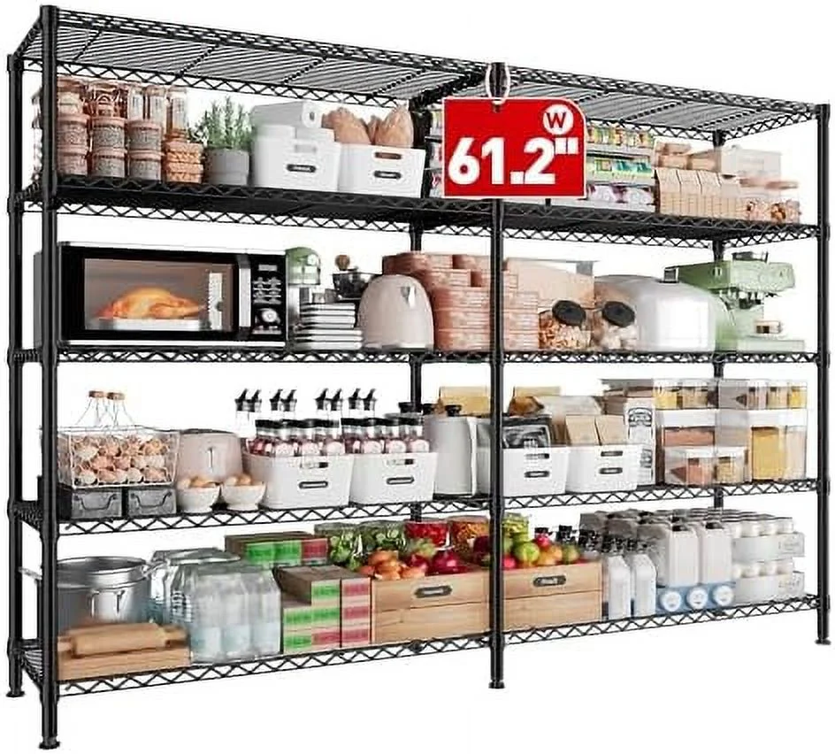 JYHOME 61.2''W  Shelves 1500LBS Wire Shelving Unit 5 Tier Metal Shelving for  Rack Shelves for  Heavy Duty Garage  Pantry Shelves Kitchen Shelving  61.2''W*72.4''H