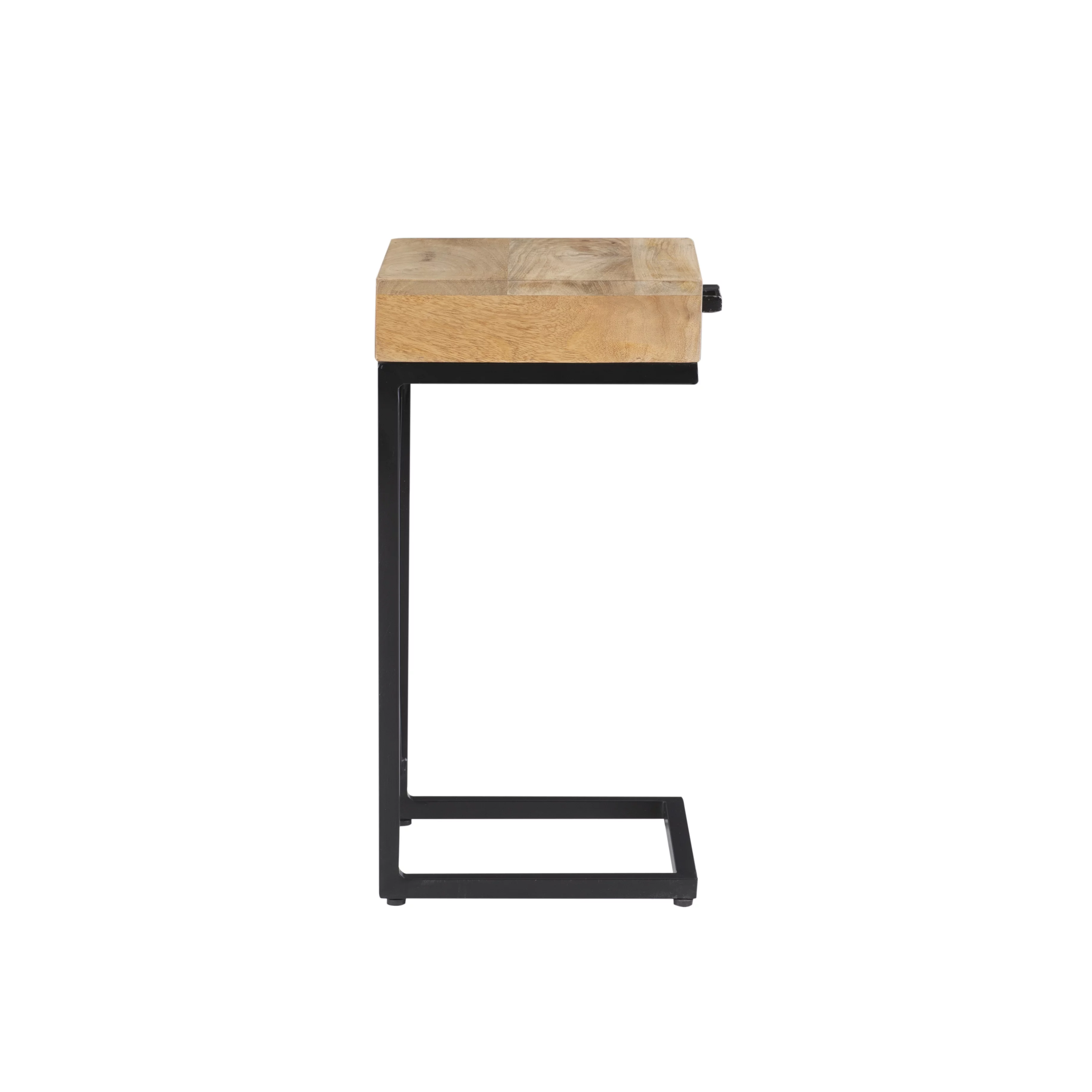 Chalgrove Mid-Century Metal Single Drawer C-Table, Black Base with Natural Wood Top