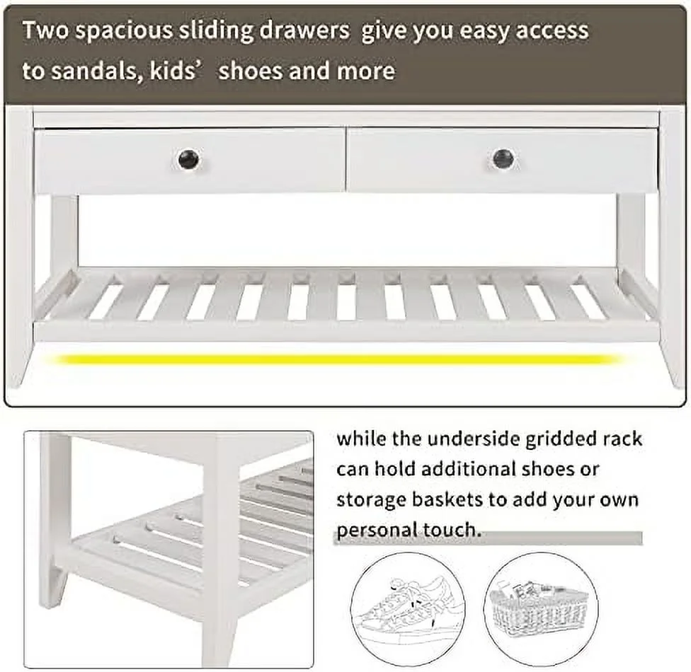 ZWNLKQG Entryway  Bench with Cushioned Seat Shoe Rack with 2 Drawers and    Antique Navy