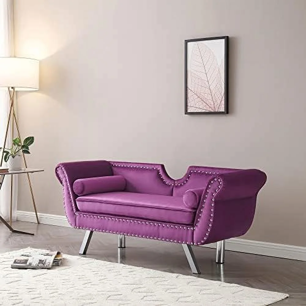 HBROLJF Velvet Loveseat with 2 Pillows  Upholstered 2-seat Sofa Couch with Nailhead Trim  Metal Legs and Removable Cushions for Living Room Bedroom Guestroom  Flower