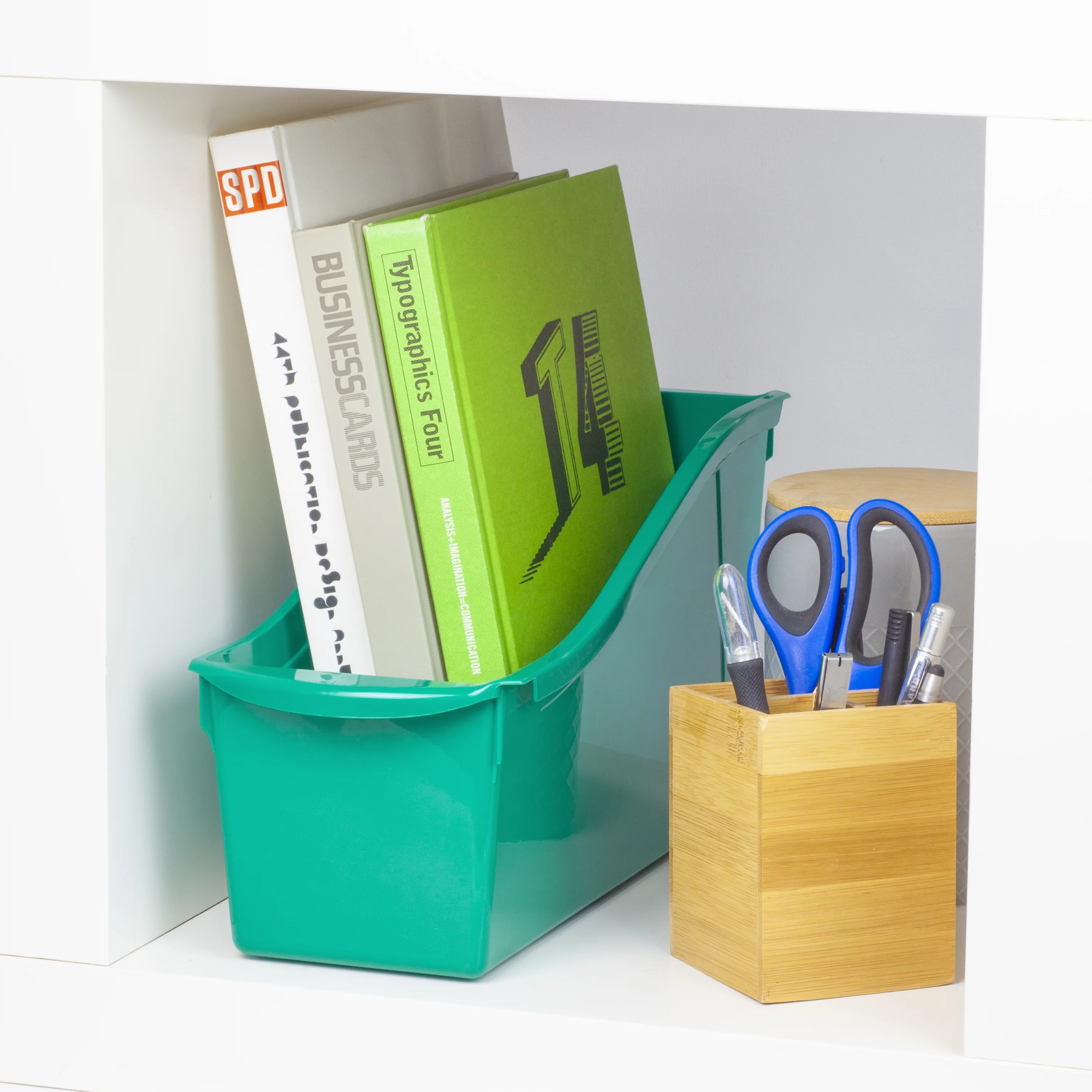 Pen+Gear Plastic Desktop File and Book Bin with Label Pocket, Jade Ming, 6-Pack