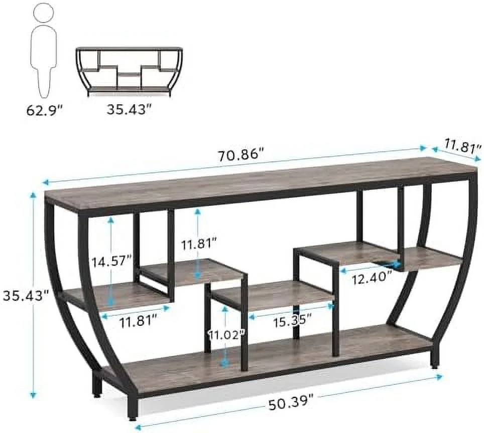 HOOMHIBIU 70.9 Inch Long Sofa Table with Shelves  Rustic Console Table with   Industrial Entryway Table TV Stand  Behind Couch Table Accent Tables for Living Room  Hallway  Foyer  Grey