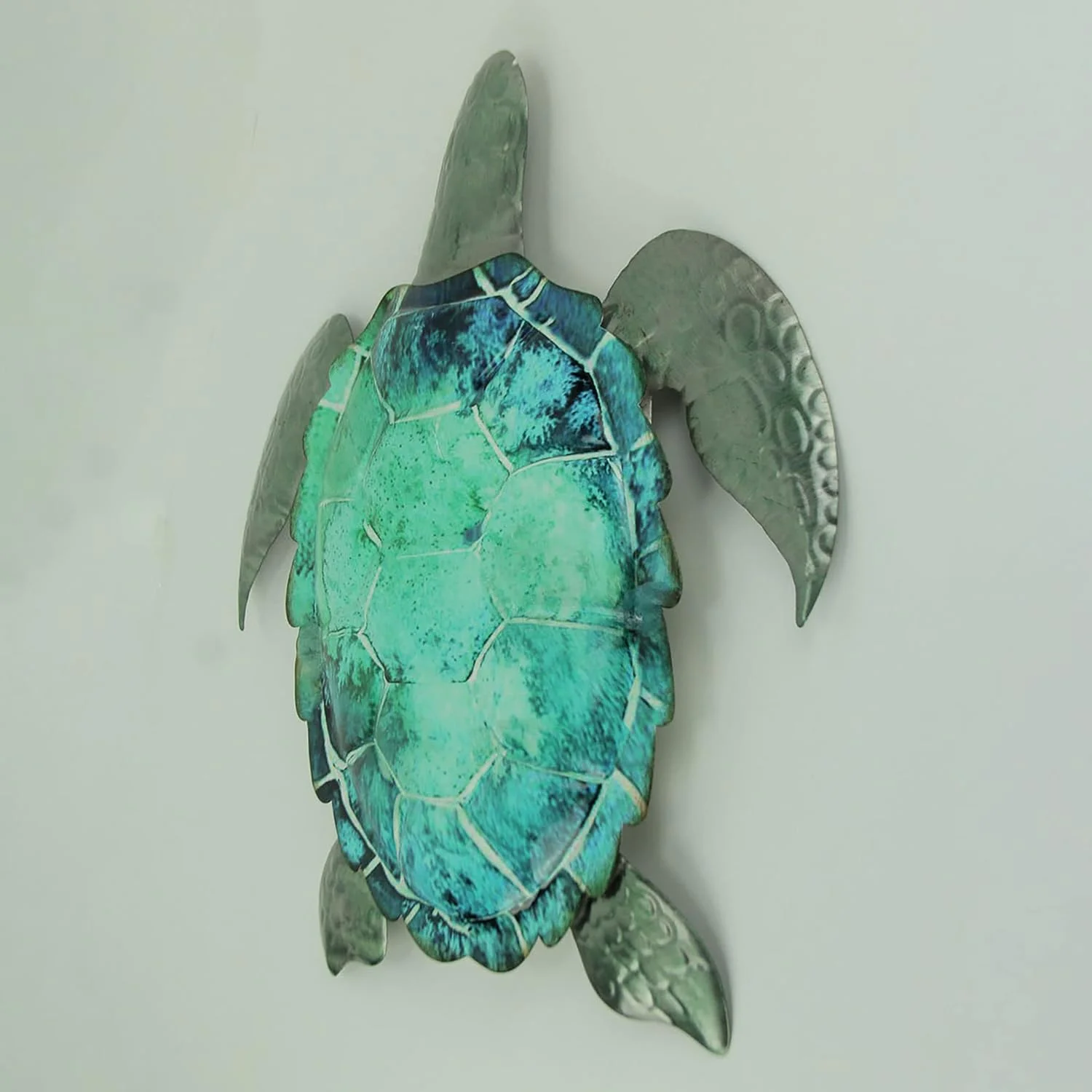 Ocean Green Metal Sea Turtle Wall Sculpture Coastal Art 19.5 Inches High