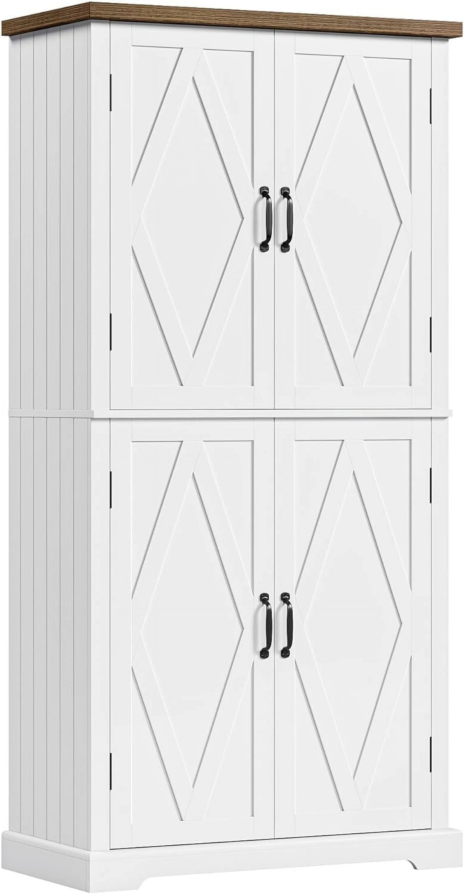 GEROBOOM 64" Pantry Cabinet  Tall Kitchen Pantry  Cabinet  Modern Farmhouse Bathroom  Cabinet  Large Bookcase  4 Doors|Adjustable Shelves  for Dining Room  Living Room  Home Office  W