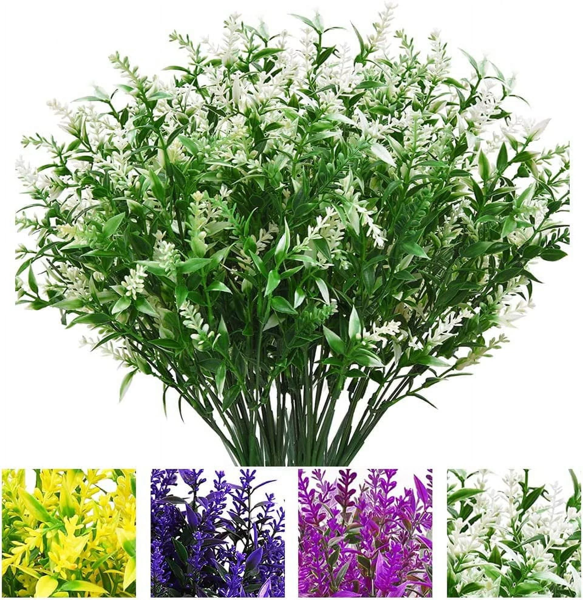 Zukuco Artificial Flowers Outdoor, 8 Bundles UV Resistant Faux Plastic Plants Fake Lavender Flowers for Outside Garden Porch Hanging Planters Window Box Decoration