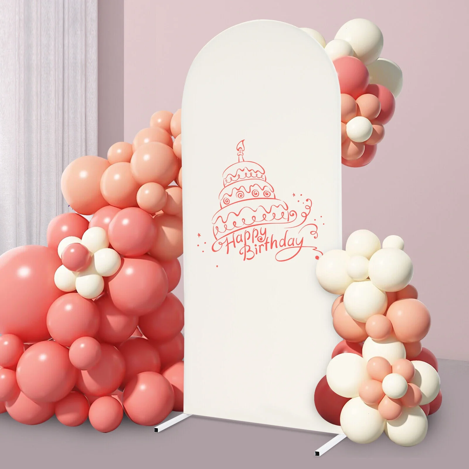 6ft Beige Wedding Arch Backdrop Stand Gold White Metal Arch Backdrop Stand 180cm