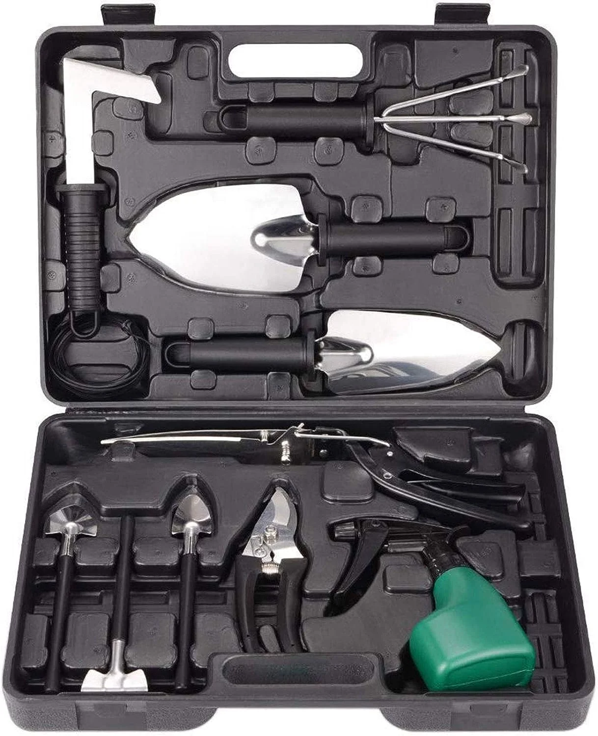 Garden Tool Set, 12 Piece Stainless Steel Hand Tool Kit With Shovel Rake Weeder Pruner Shear Sprayer & Carrying Case, Gardening For Men,Women Gardener & Plant Lover (Black)