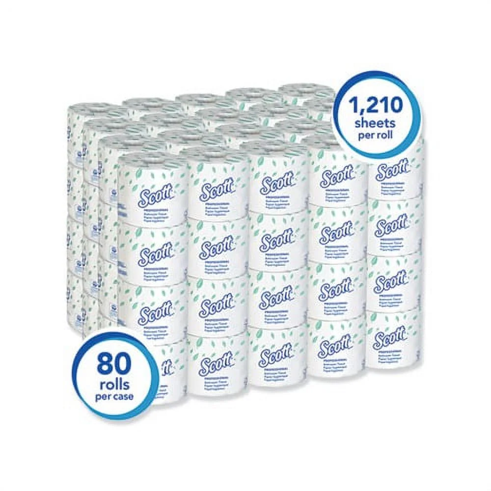 Scott Containers, Essential Standard Roll Bathroom Tissue Septic Safe, 1-Ply, White, 1210 Sheets/Roll, 80 Rolls/Carton, Tissue Paper