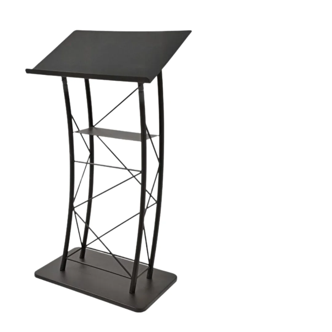 Kingdom Black Curved Metal Podium- Perfect for Church, Meetings or Conference