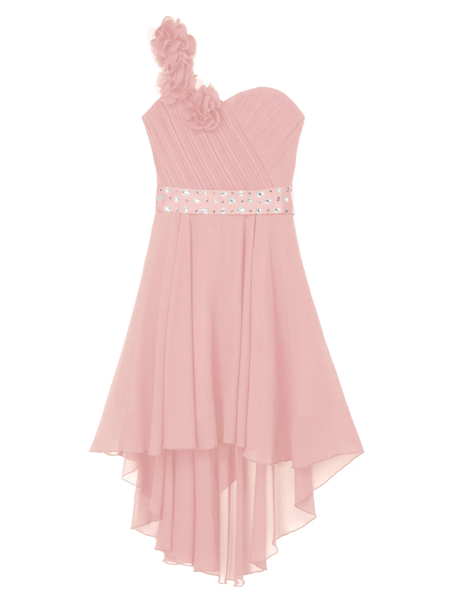 vastwit Kids High Low Flower Girl Dress One Shoulder Ruched Chiffon Bridesmaid Wedding Party Gown Pink 12
