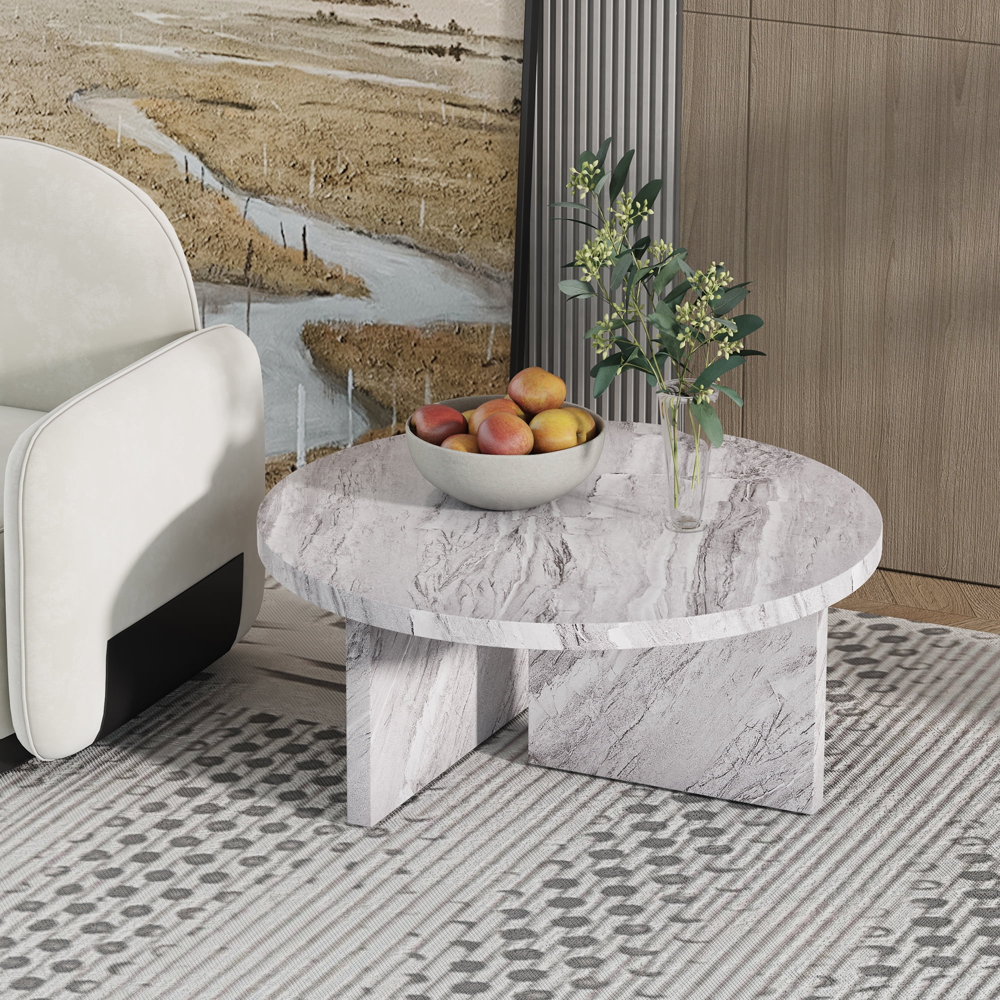 Sudica Round Coffee Table Gray Faux Marble Coffee Table 31.4